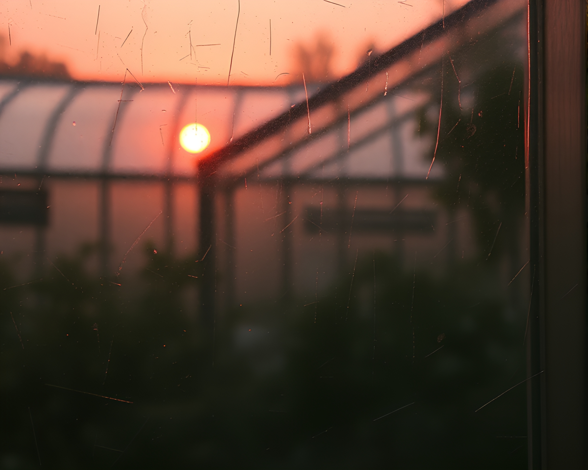 Sepia Glass Greenhouse at Sunrise-Pink Glow – free AI stock image