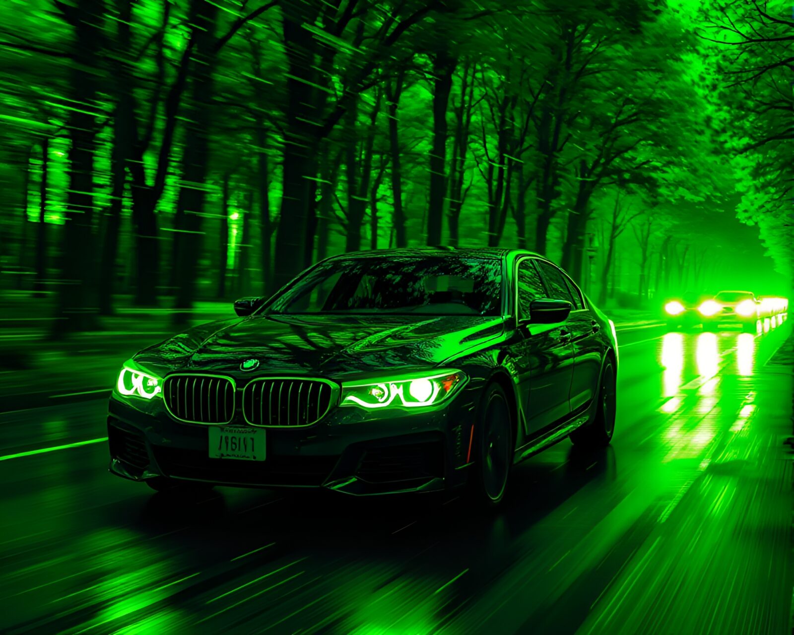 Generative adversarial network art of a hovering car in a forest