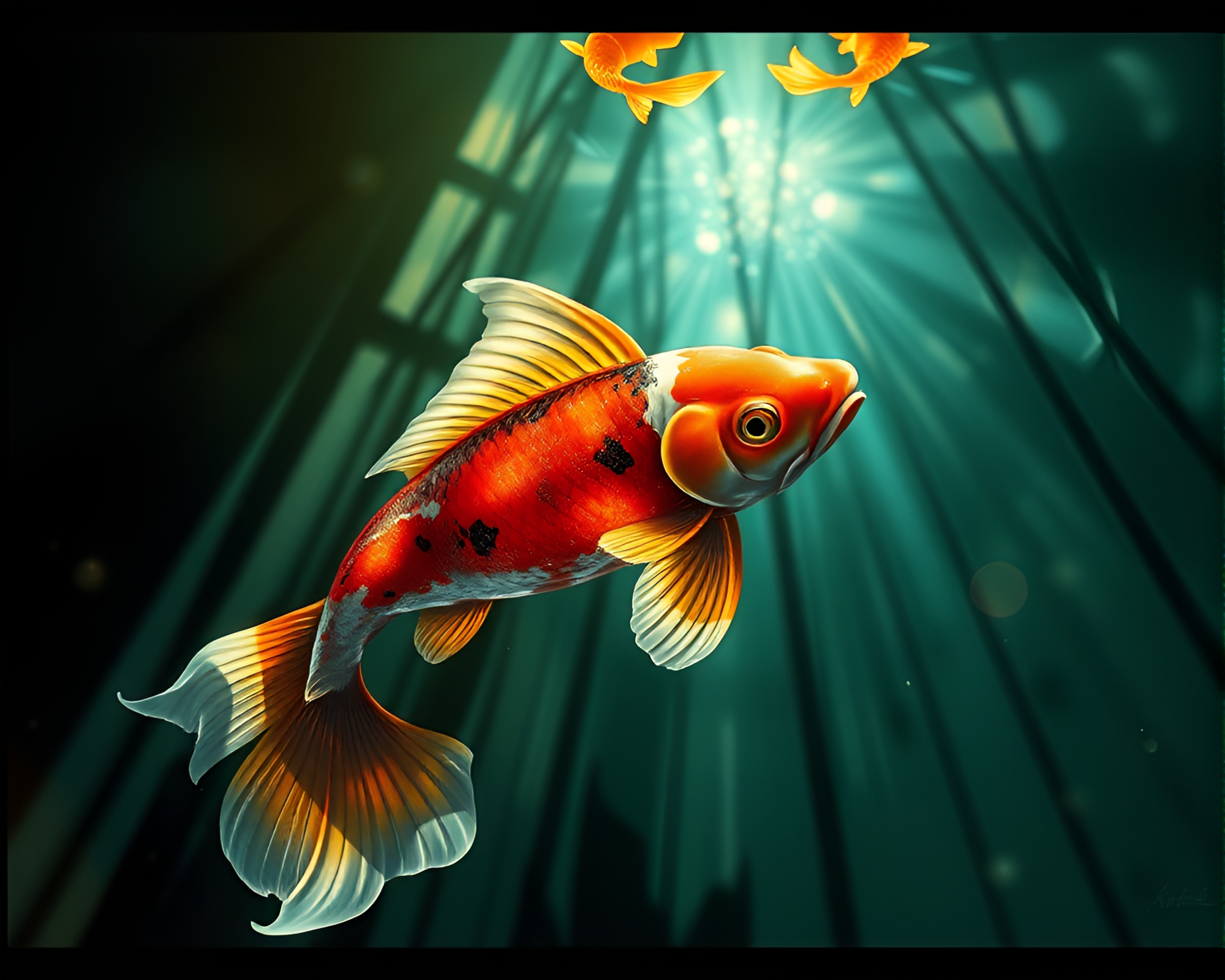 Steampunk Koi Fish Prism Refraction Illustration – free AI stock image