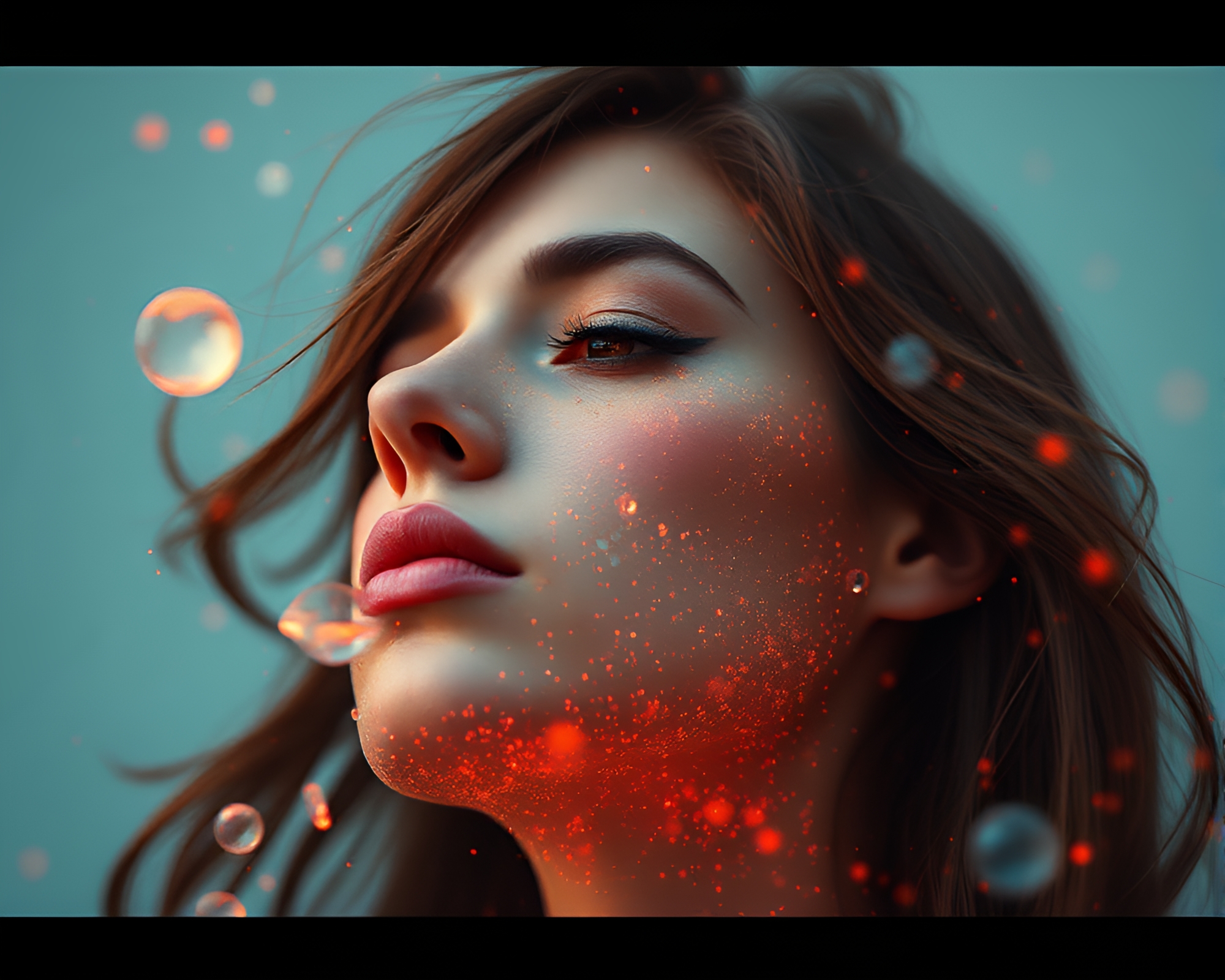 Glitch Art Environmental Portrait with Floating Copper Crystal – free AI stock image