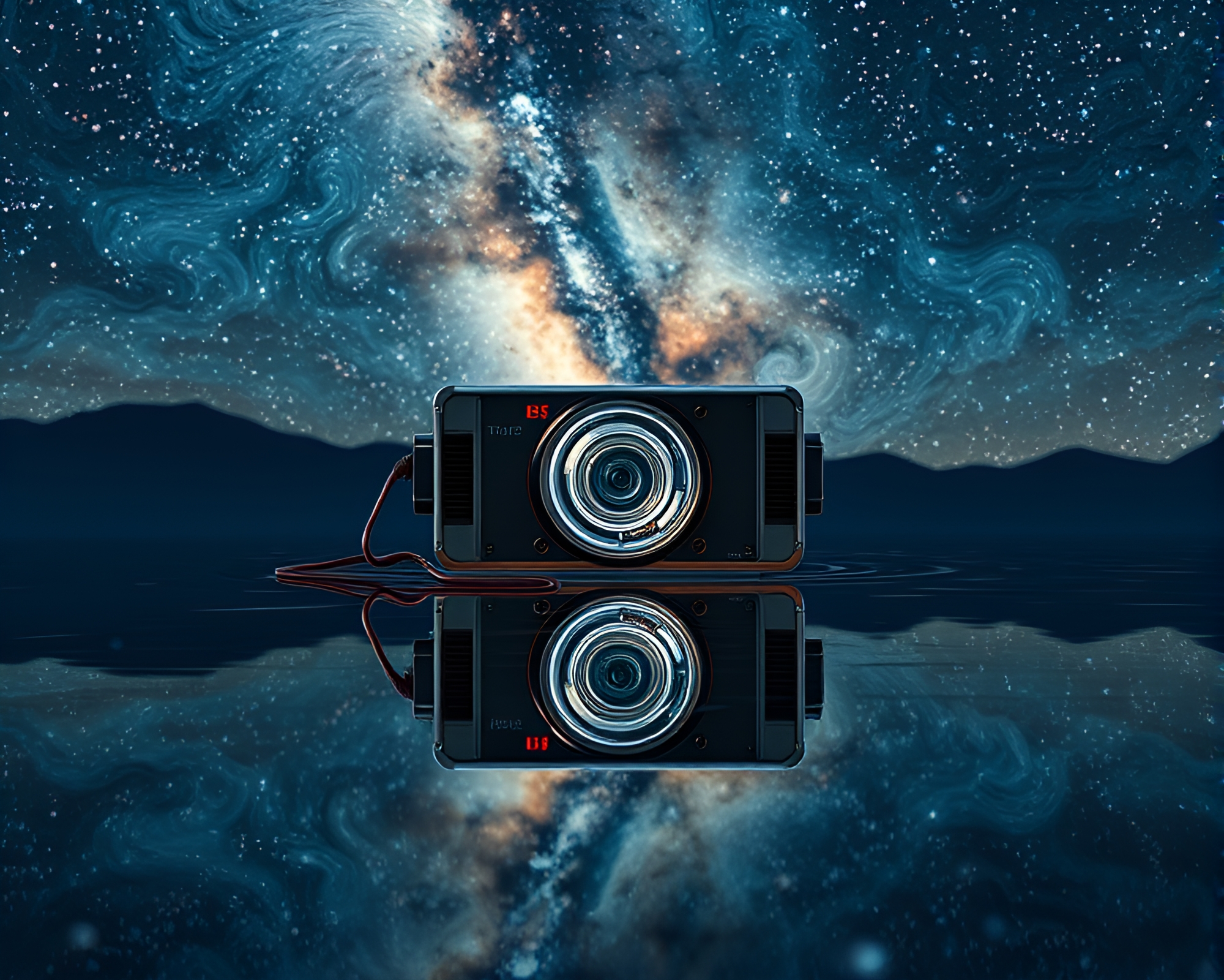 Quantum Teleportation Device Reflecting Milky Way Swirls – free AI stock image