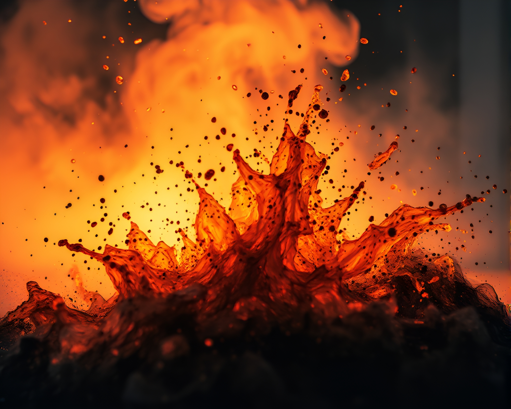 Ink Splashes in Hot Spring Torchlight Glow – free AI stock image