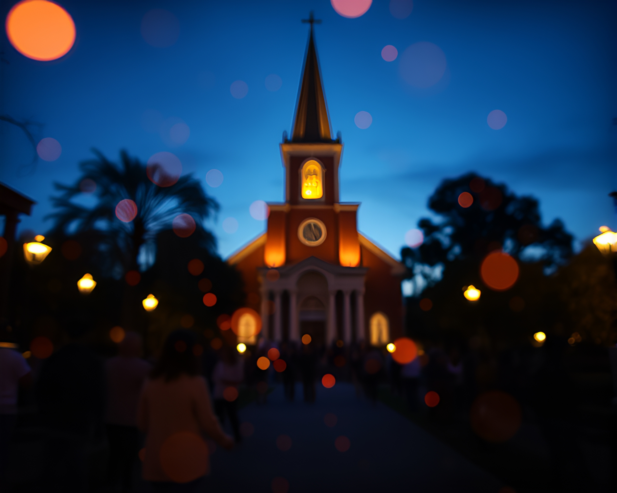 Savannah Sunset: Floating Embers in Church Candlelight – free AI stock image