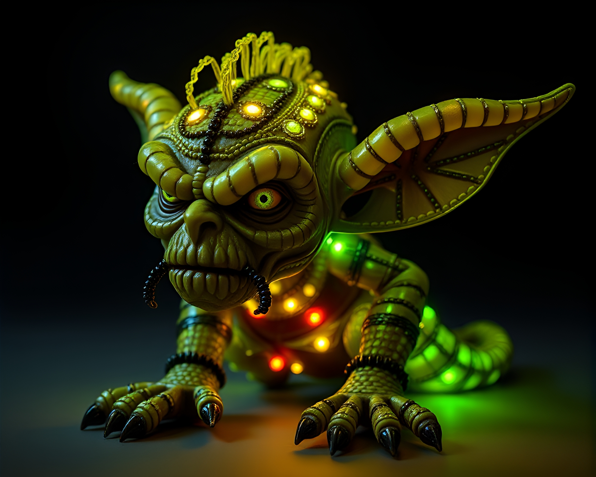 Goblin LED Beadwork Art Display – free AI stock image