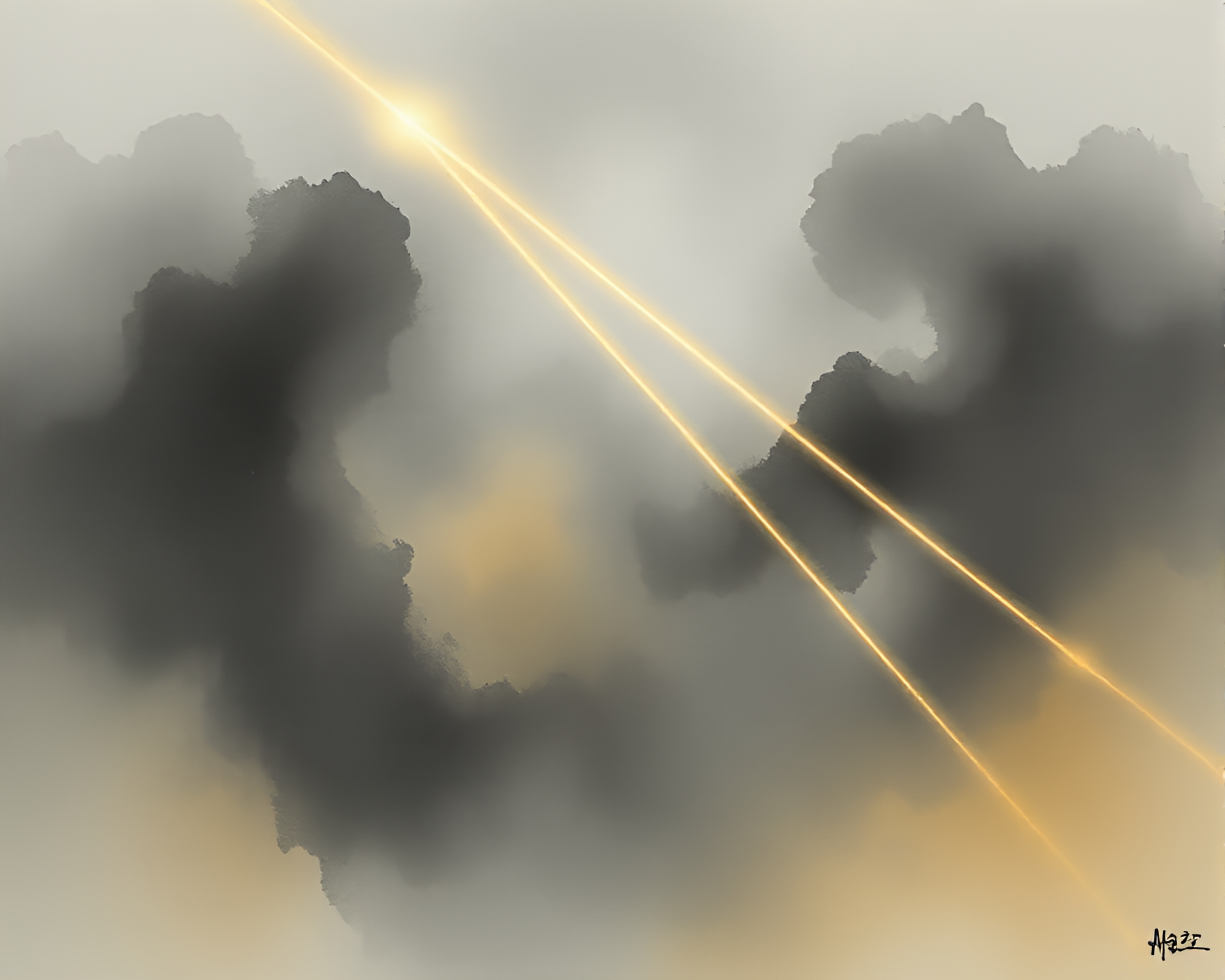 Surreal Laser Beam Ink Calligraphy in Foggy Gouache Painting – free AI stock image