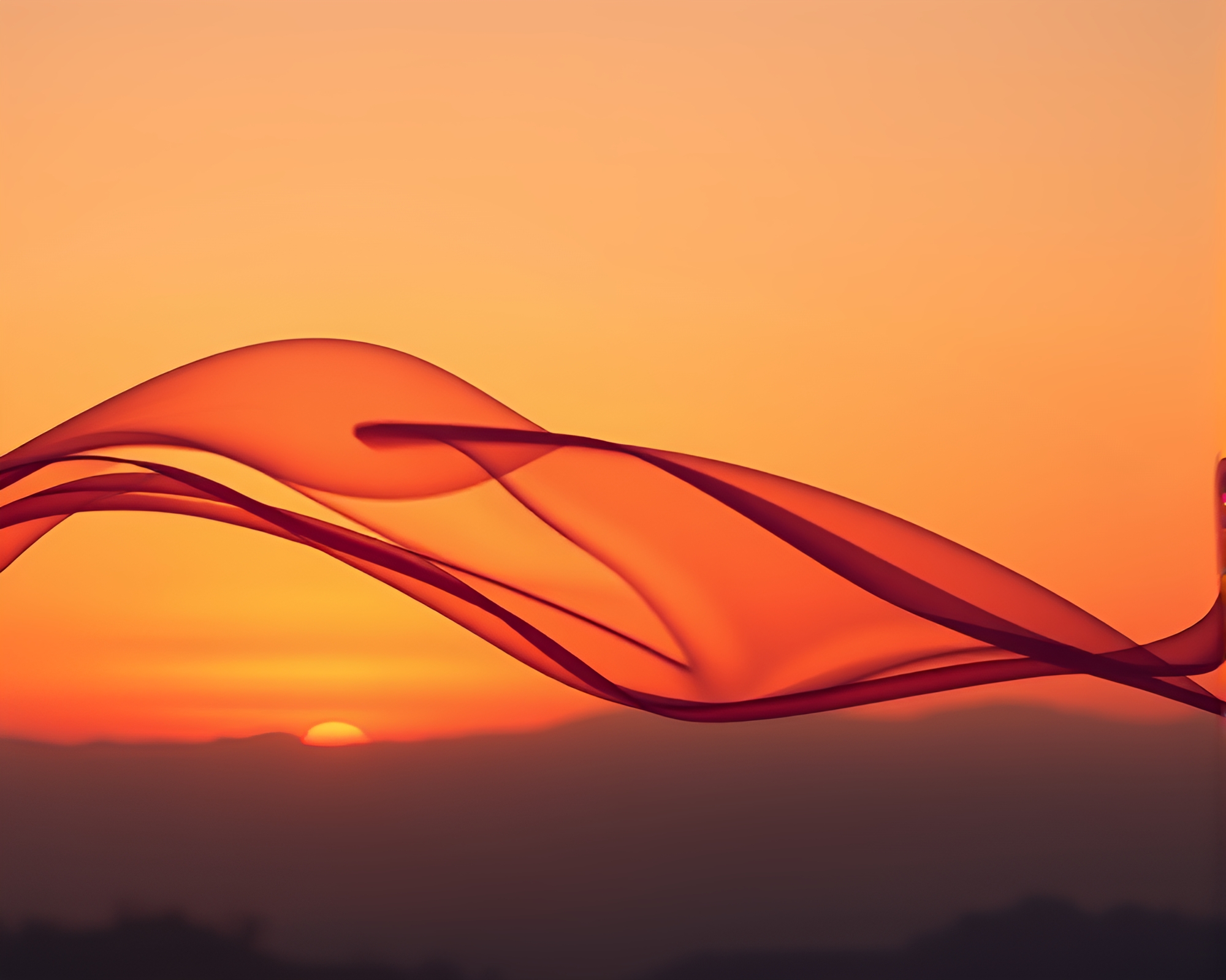 Satin Ribbon Double Exposure Sunset Artwork – free AI stock image