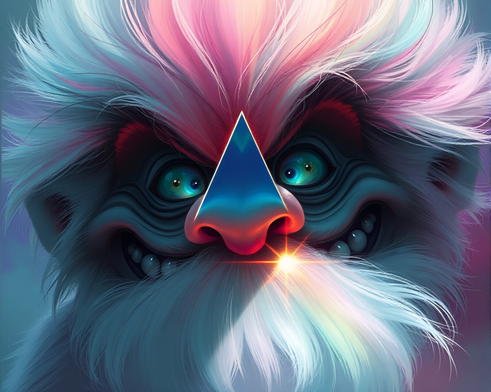 Washed-out colors refracting through a prism, depicting a troll