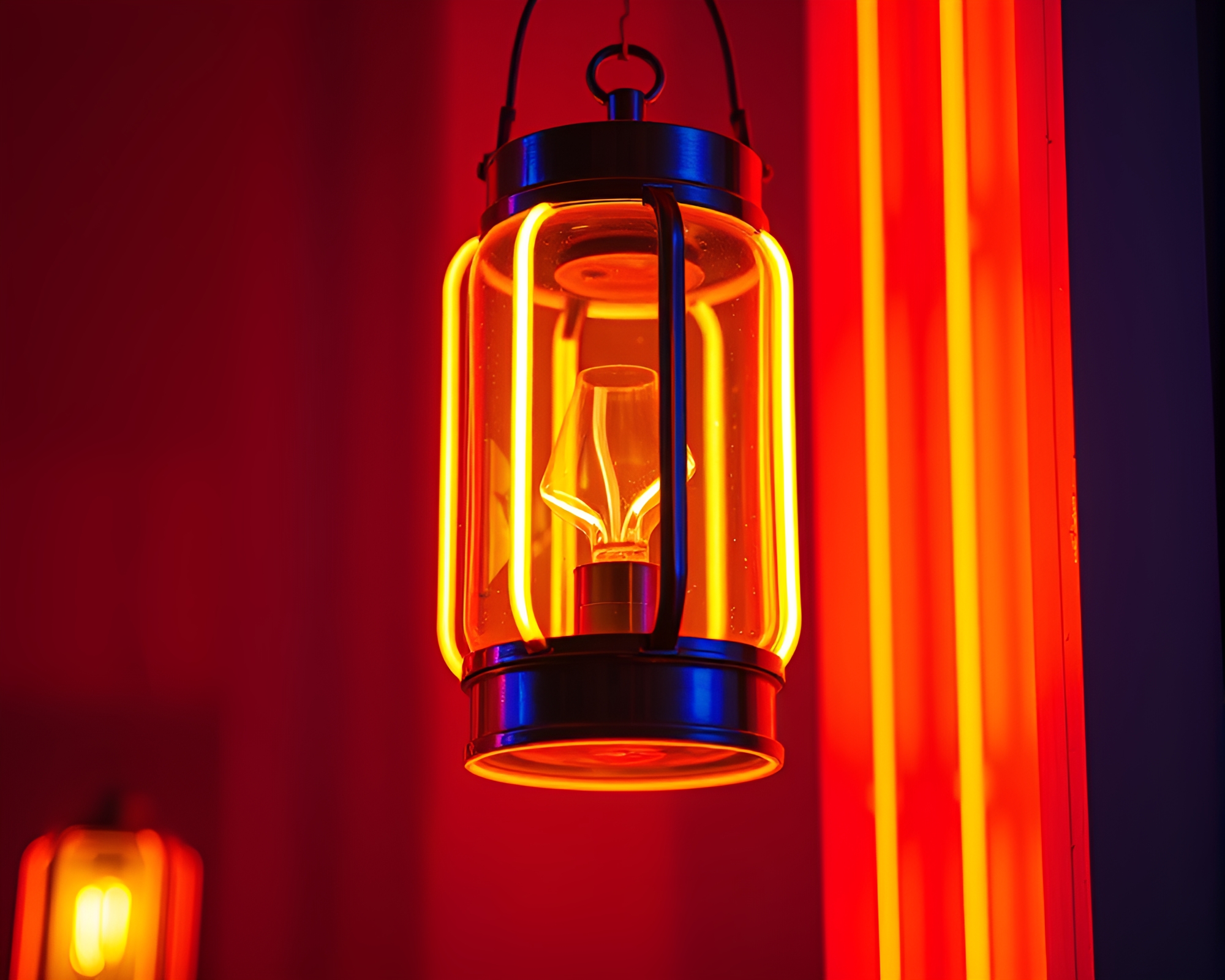 Neon Lantern Glow: Surreal Ecorche Study – free AI stock image