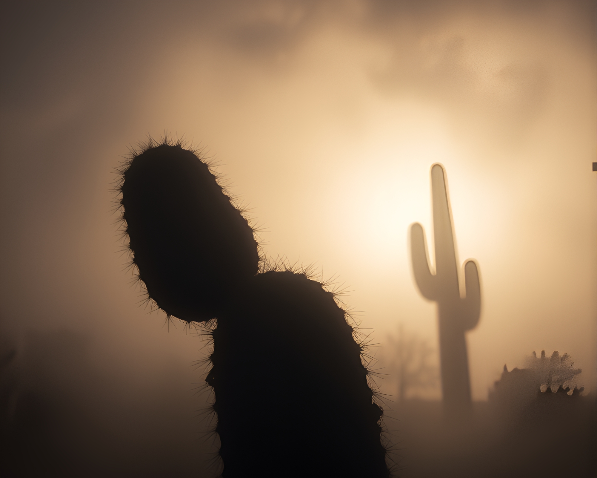 Desert Cactus in Chiaroscuro Fog – free AI stock image