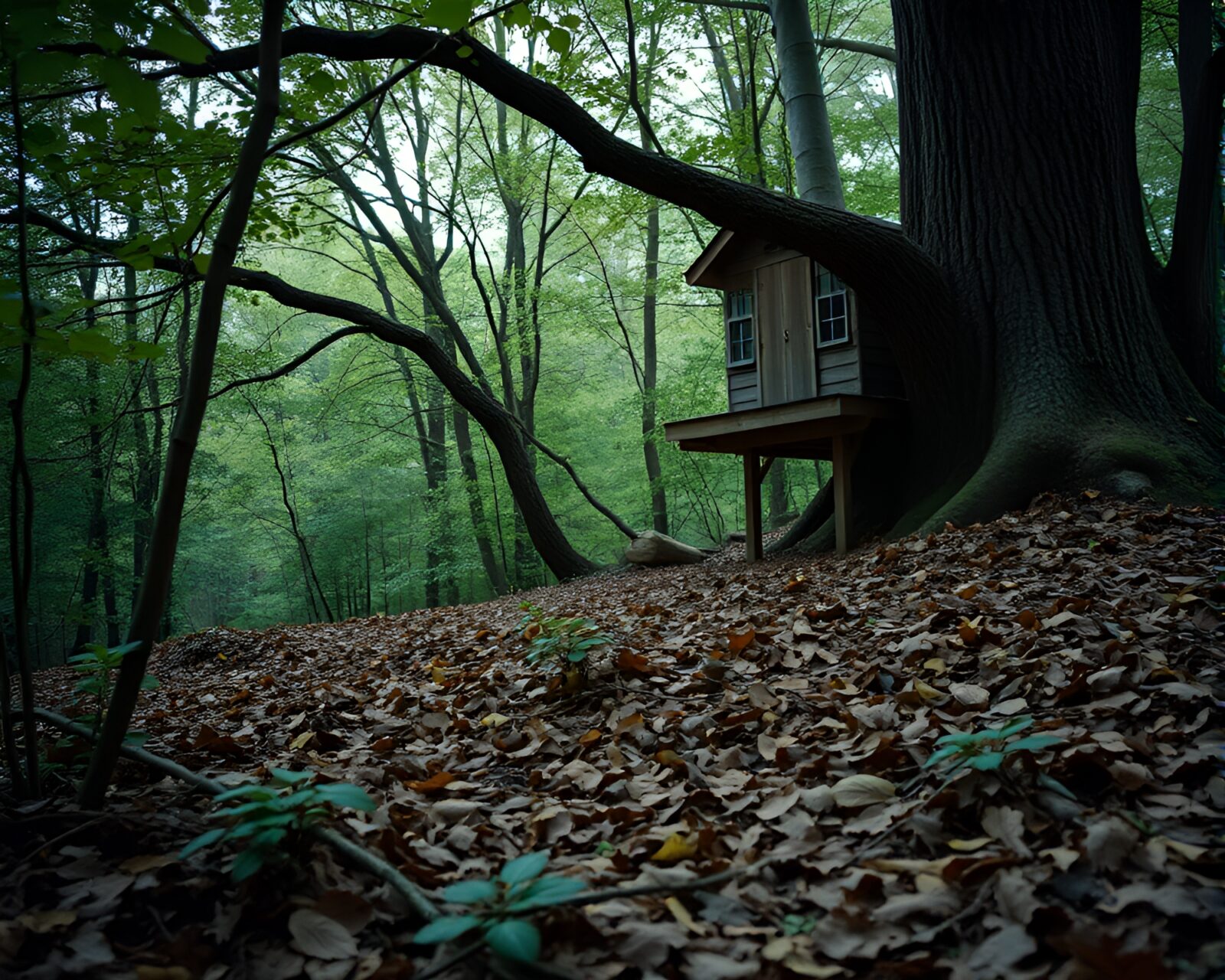 Macro photo of retro-themed treehouse among colorful retro scanlines