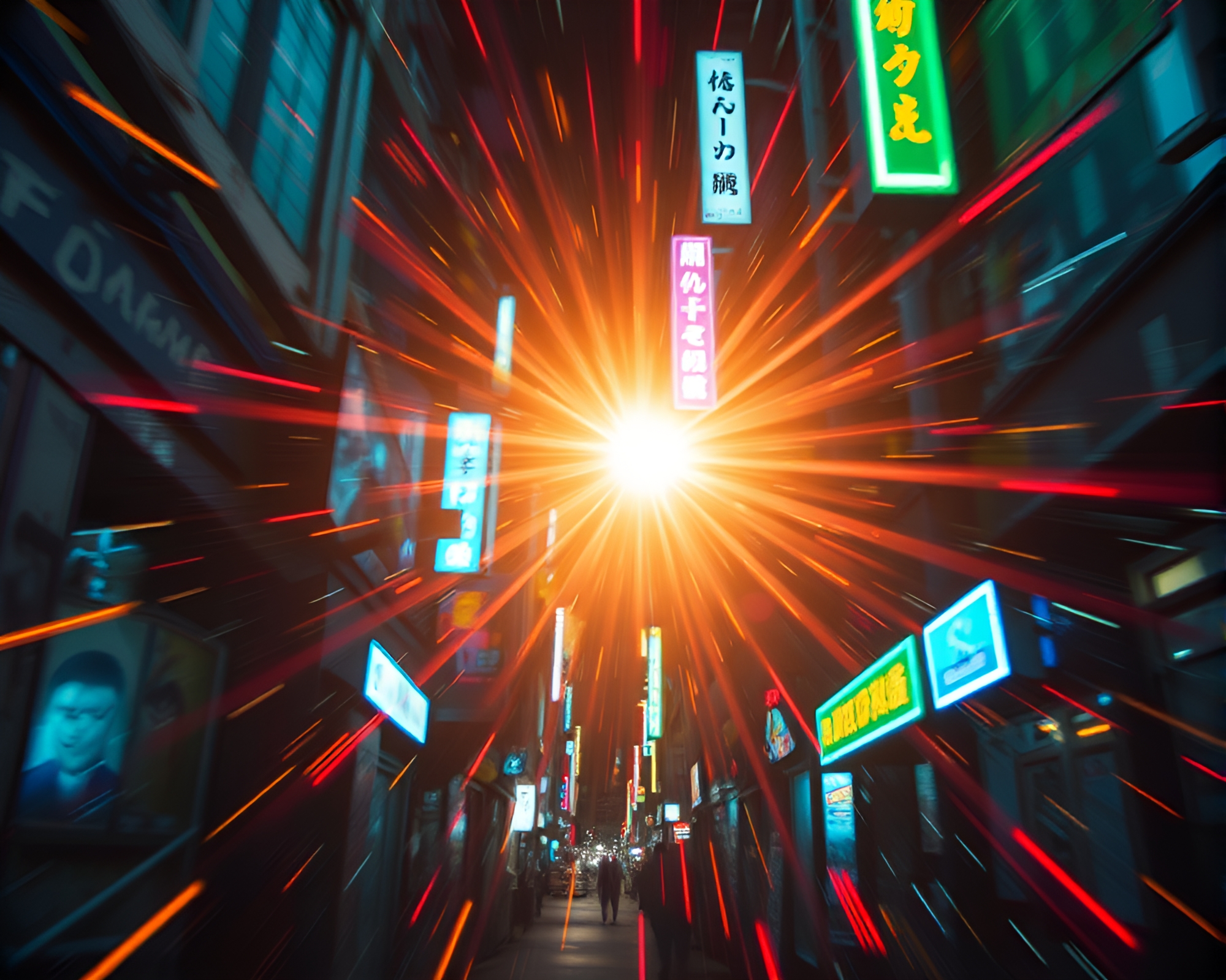 Futuristic Cyberpunk Alley with Kinetic Art Display – free AI stock image