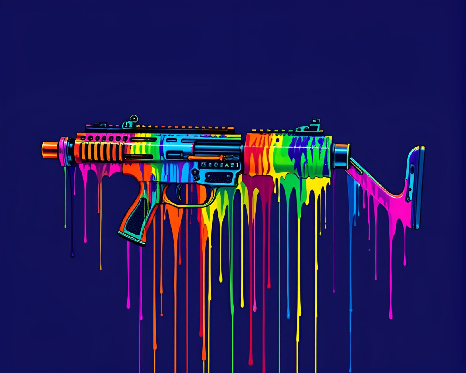 Colorful painting of a plasma rifle surrounded by vibrant drips