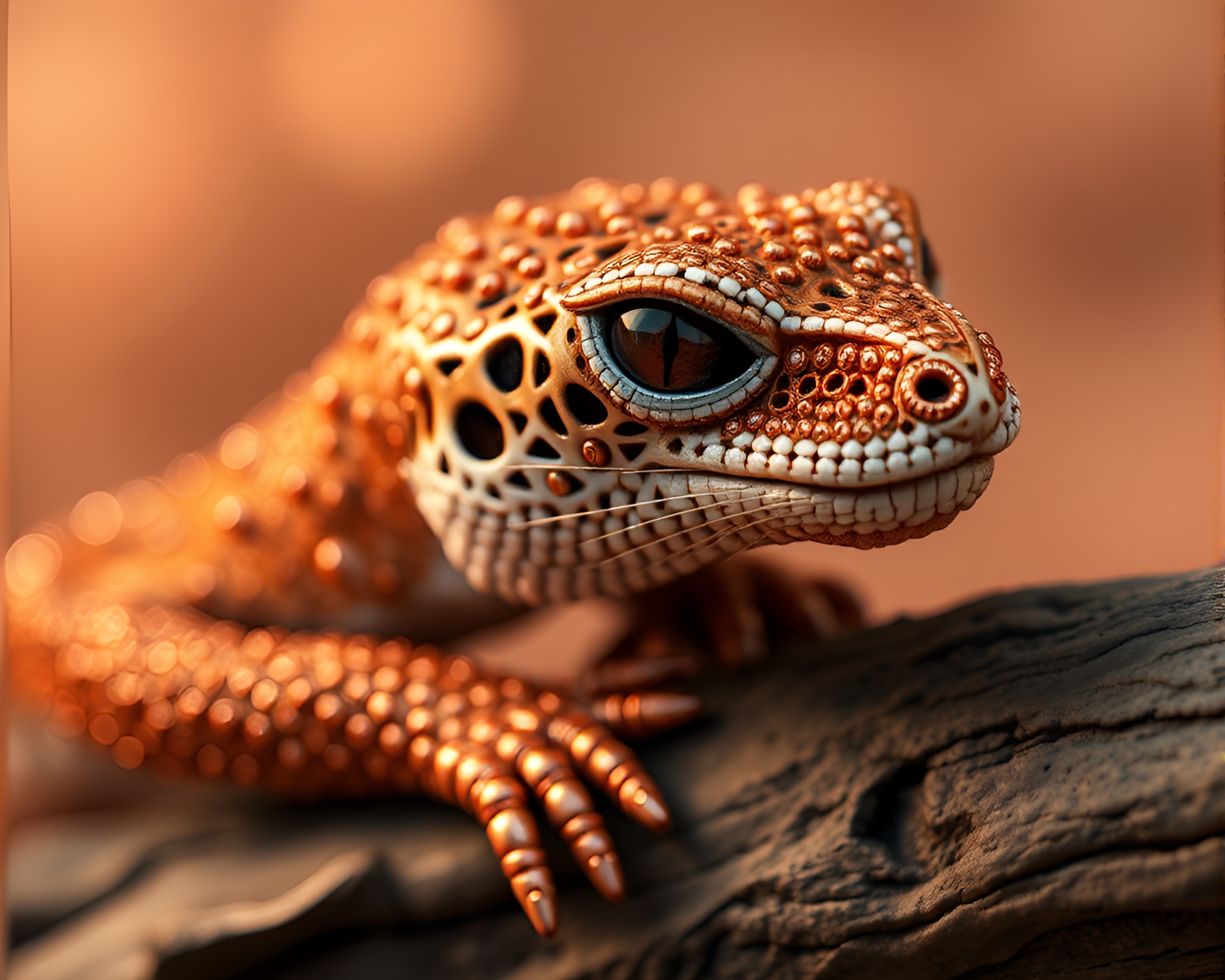 Basilisk Beadwork Elegance in Rose Gold Light – free AI stock image