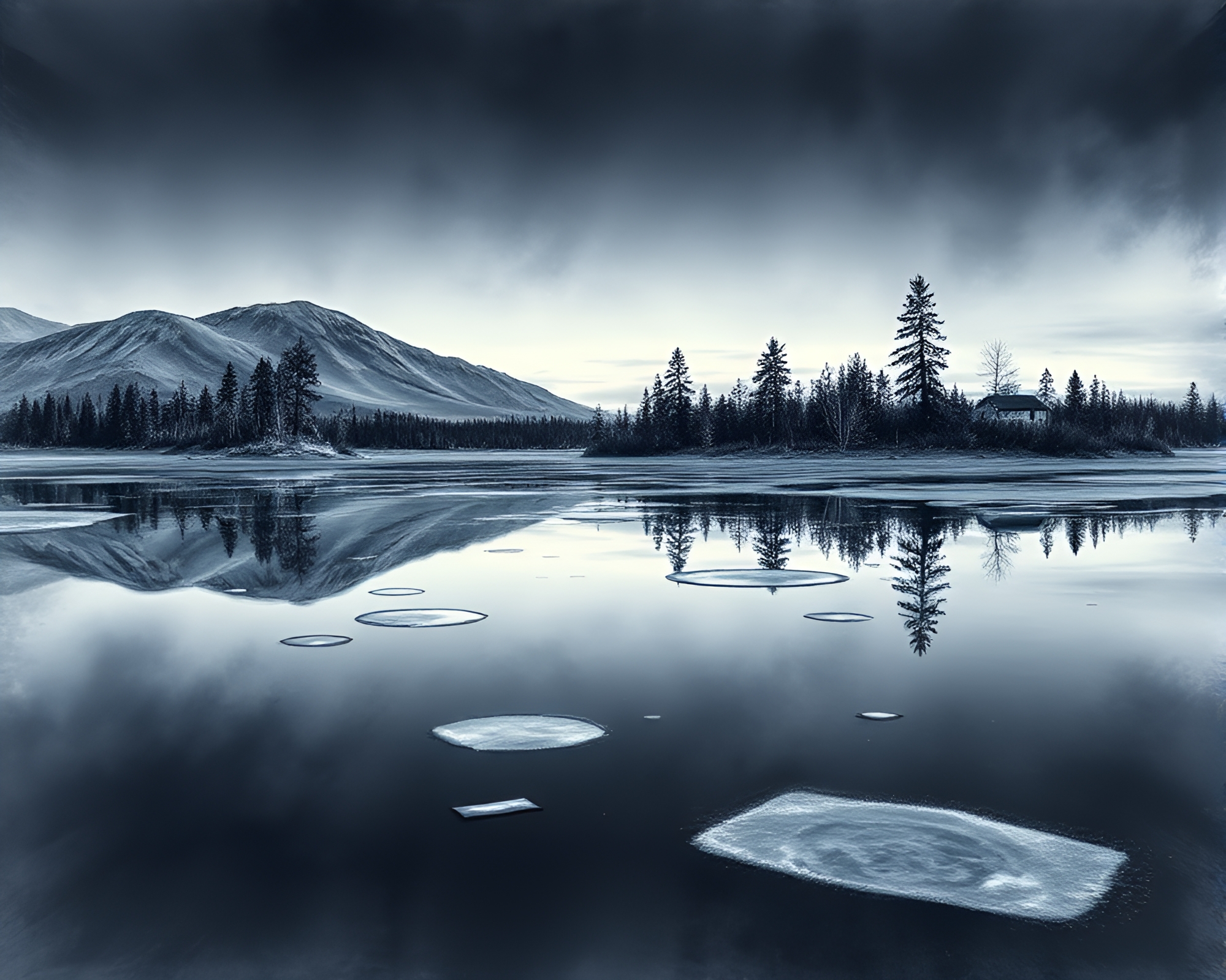 Polar Twilight Charcoal Reflections – free AI stock image