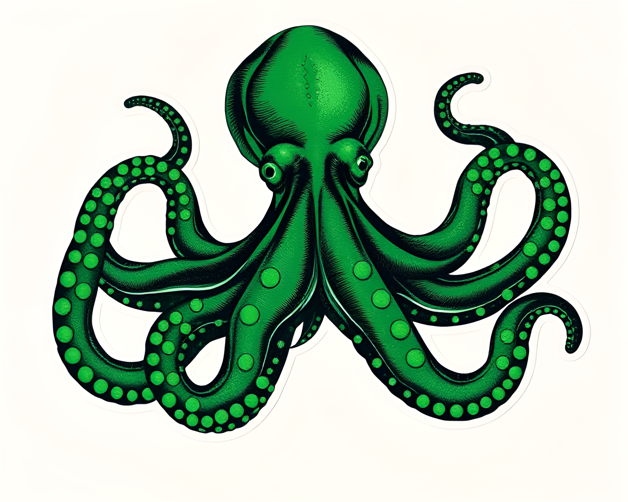Engraved Octopus Collage with Emerald Green Highlights – free AI stock image
