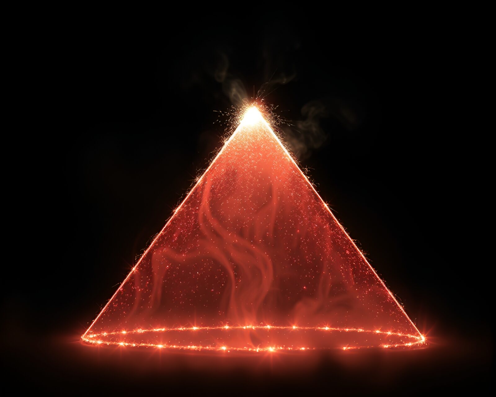 Mysterious pyramid surrounded by smoke rings and magical lights