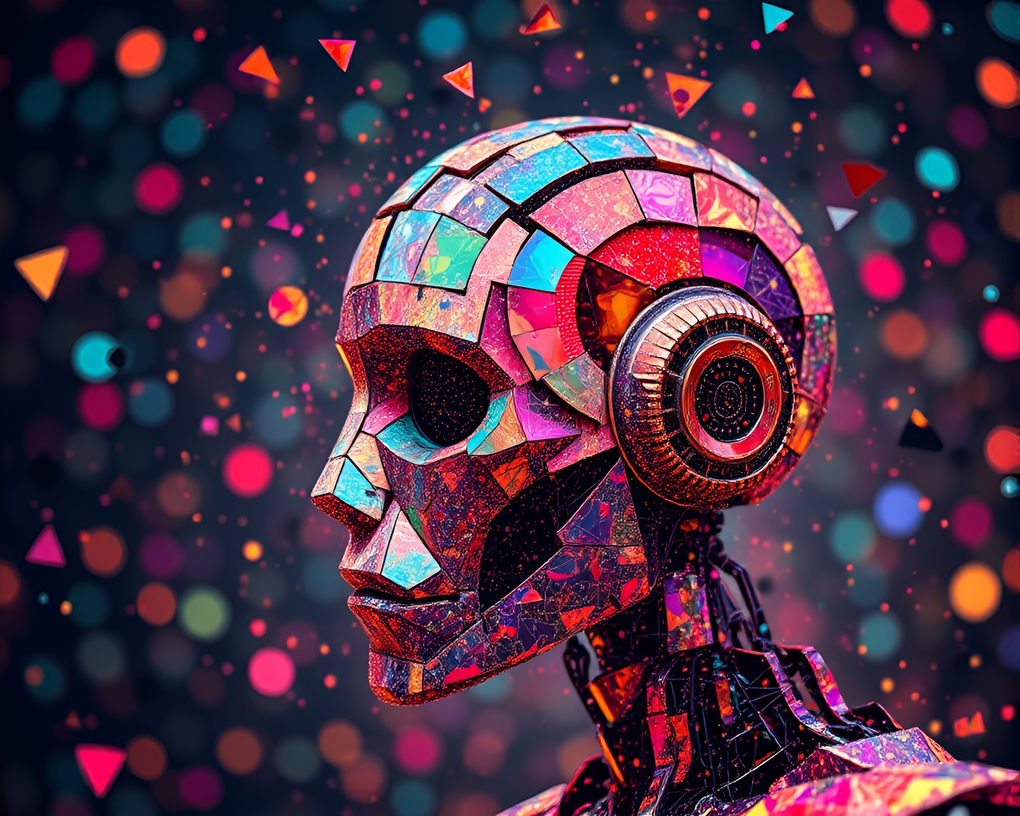Surreal Robot Dreamscape: Fragmented Mosaic Realities – free AI stock image