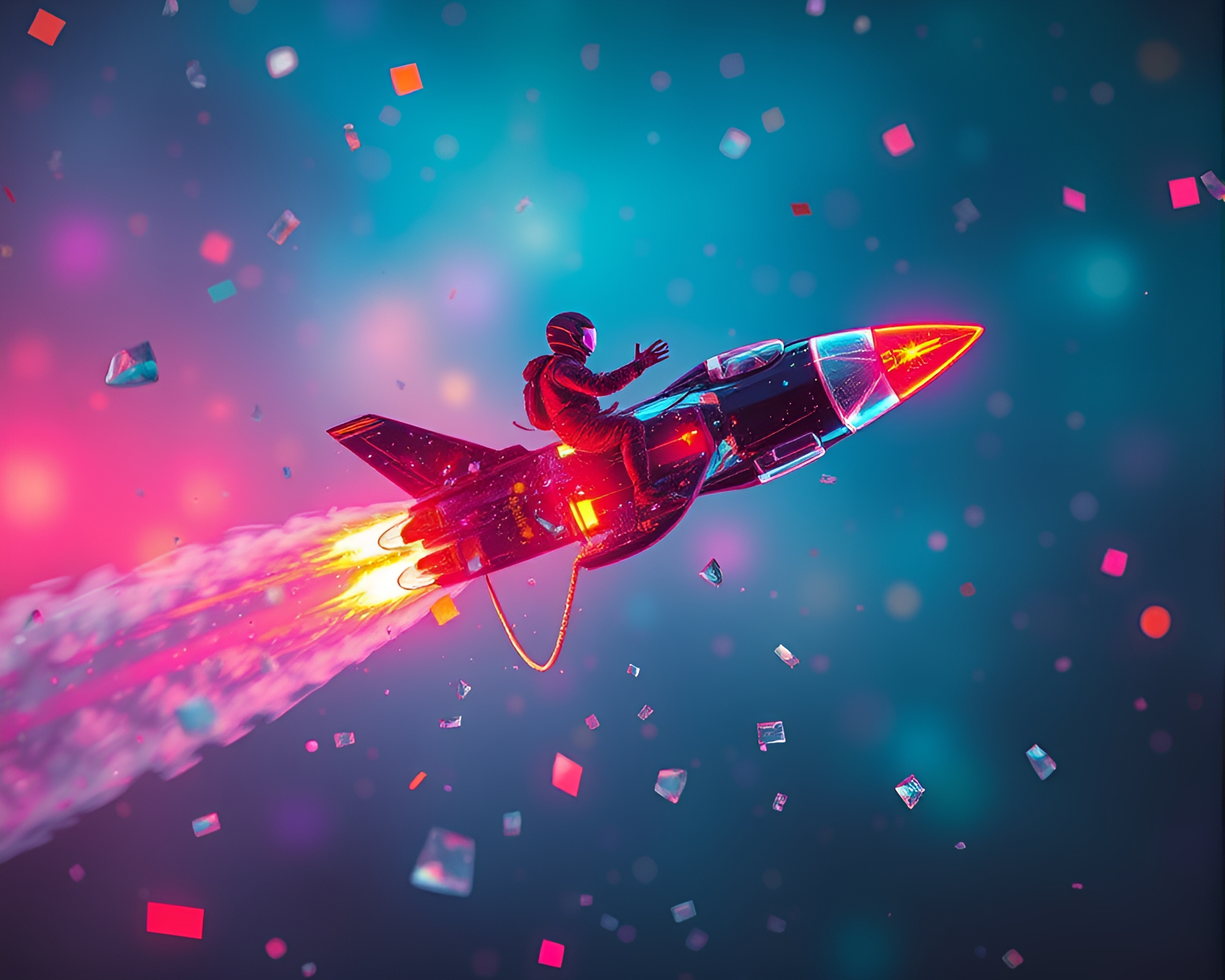 Shattered Glass Jetpack Illuminated with Dreamlike Hues – free AI stock image