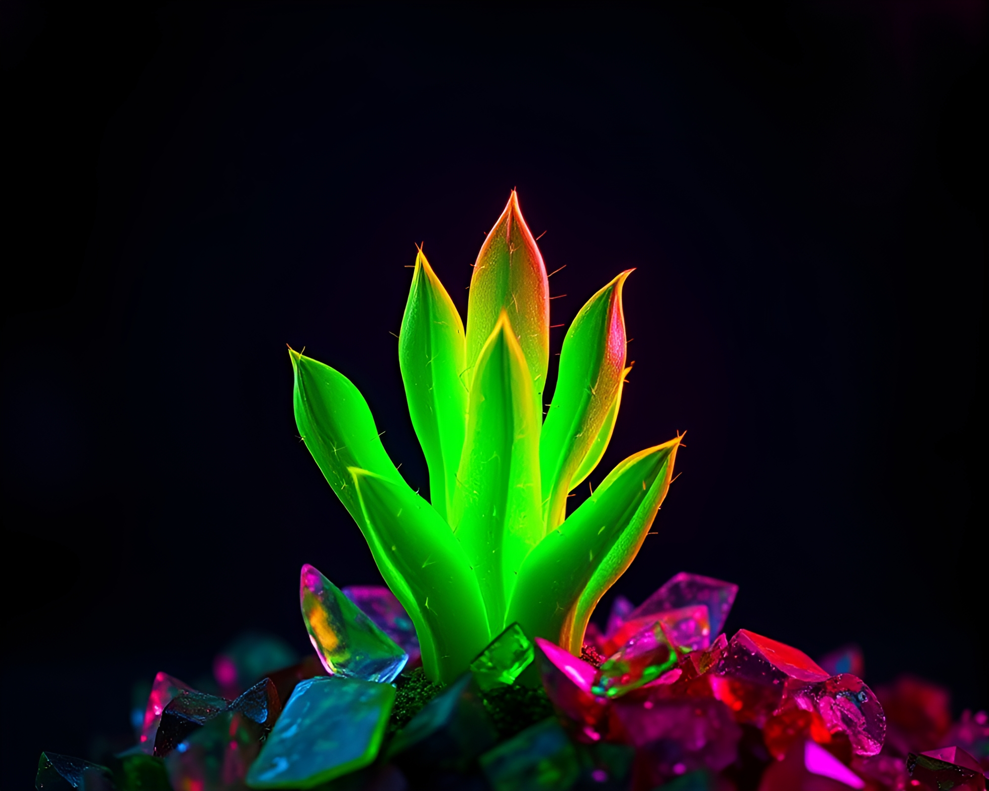 Neon Cactus Garden Illuminated by Triadic Colors – free AI stock image