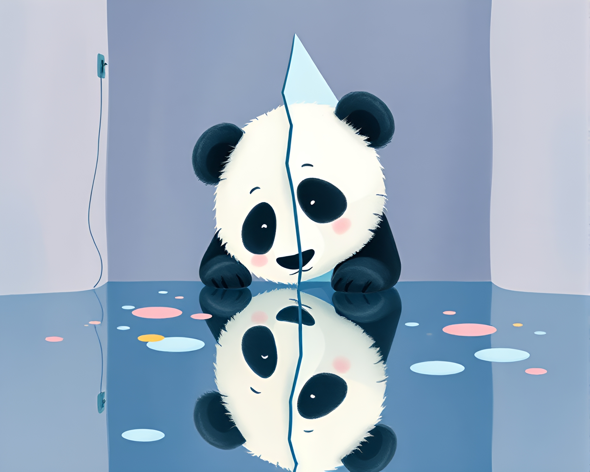 Panda Reflection in Pastel Mirror Shard – free AI stock image