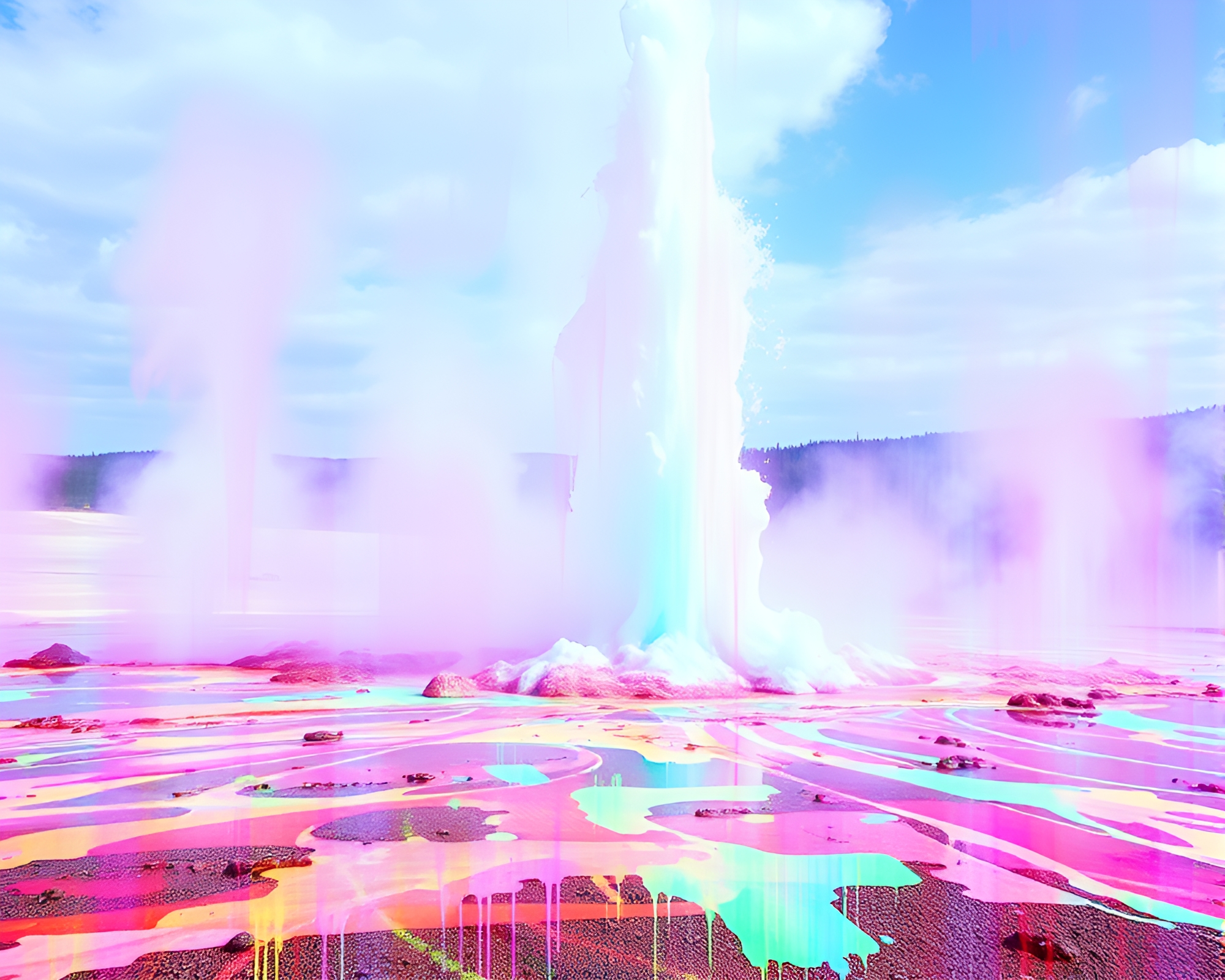 Chromatic Geyser Field with Pastel Graffiti Glow – free AI stock image