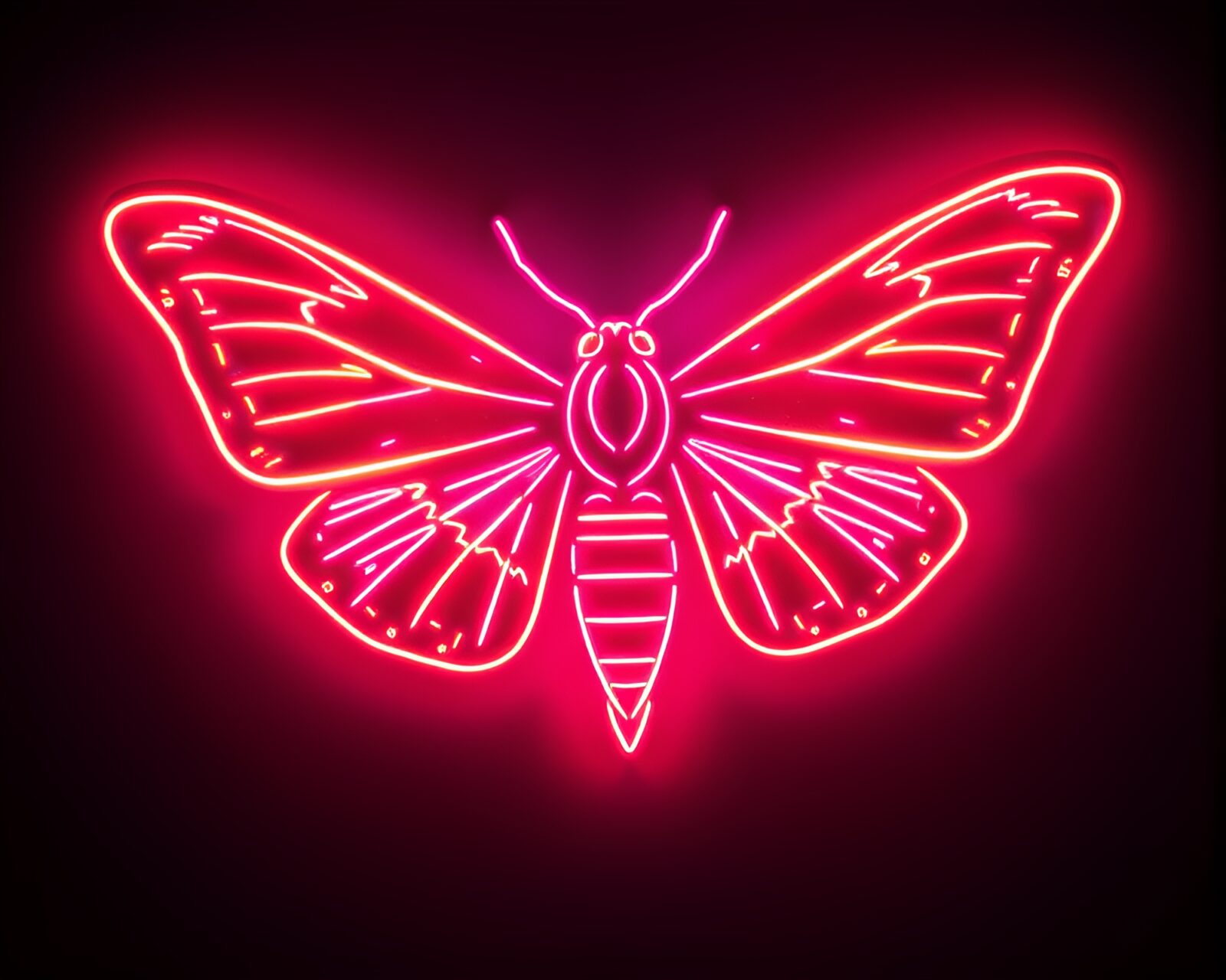 Vibrant neon moth in a pixelated, ethereal setting