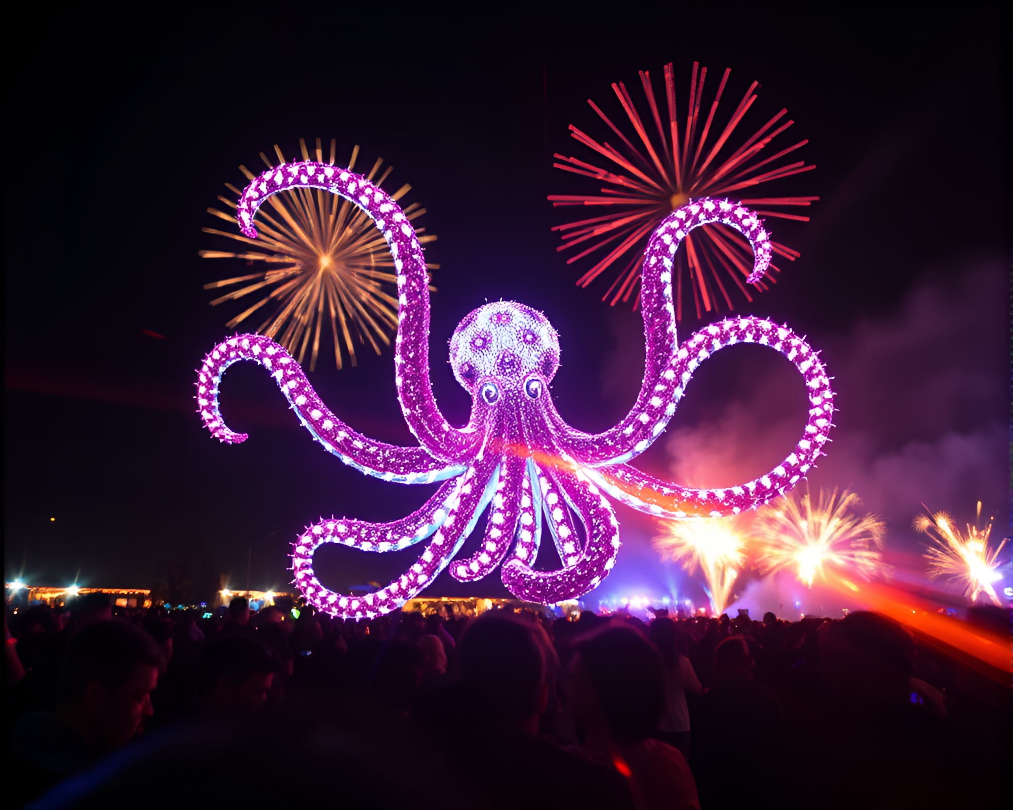 Mesmerizing Octopus Fireworks Light Painting Composition – free AI stock image