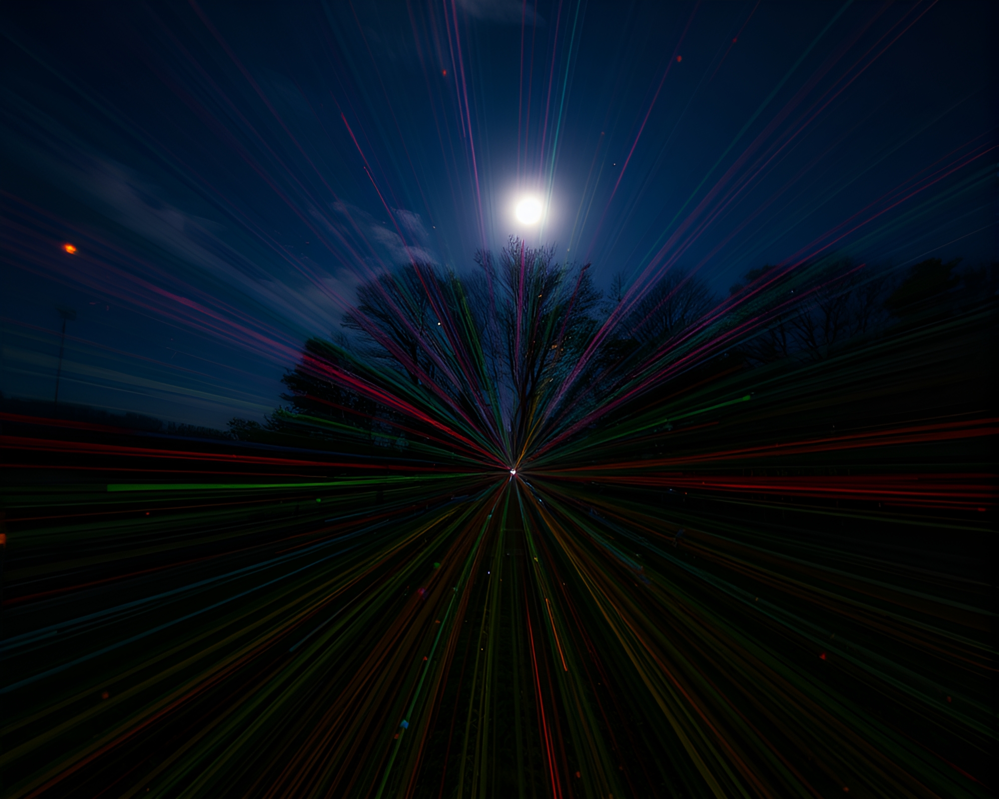 Fiber Optic Moonlight Kaleidoscope: Double Exposure Fantasy – free AI stock image