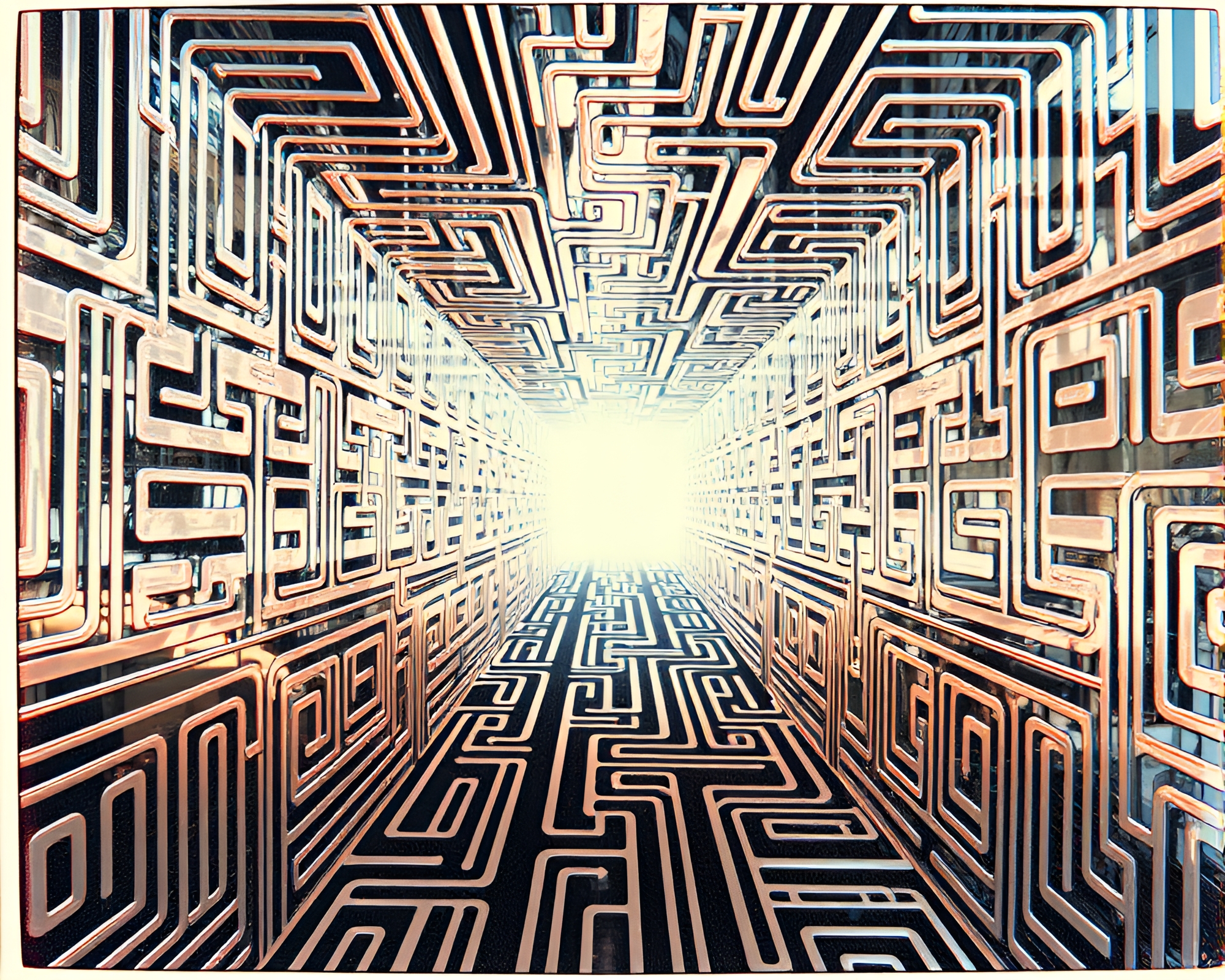 Vintage Mirror Maze with Foil Stamping Hair Simulation – free AI stock image