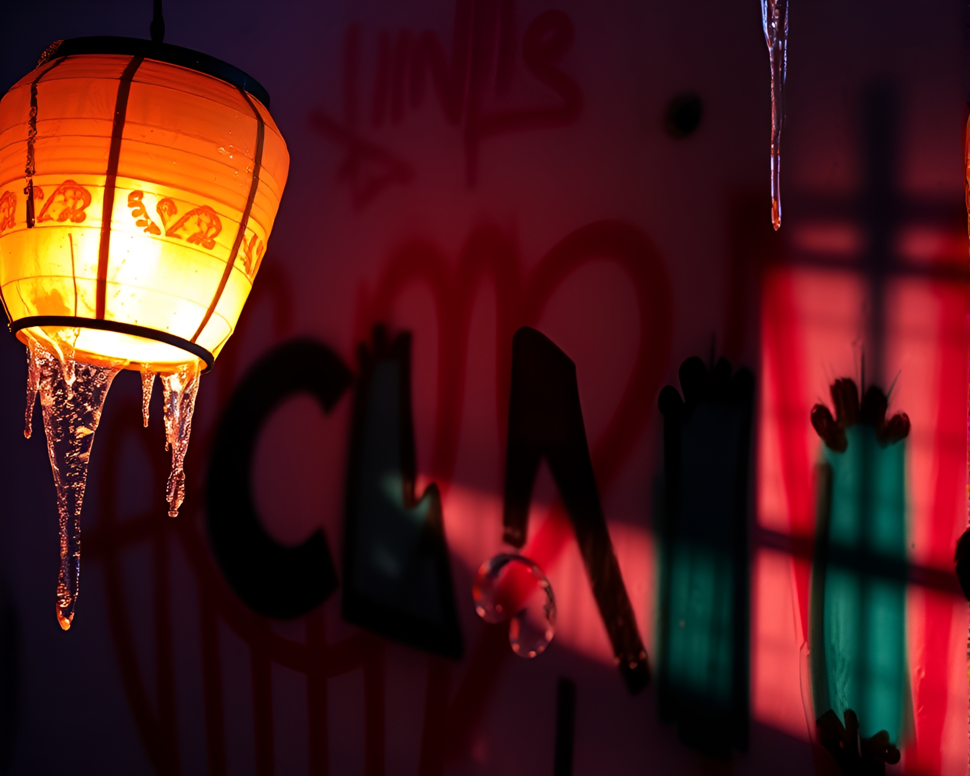 Frozen Paper Lantern in Graffiti Alley – free AI stock image