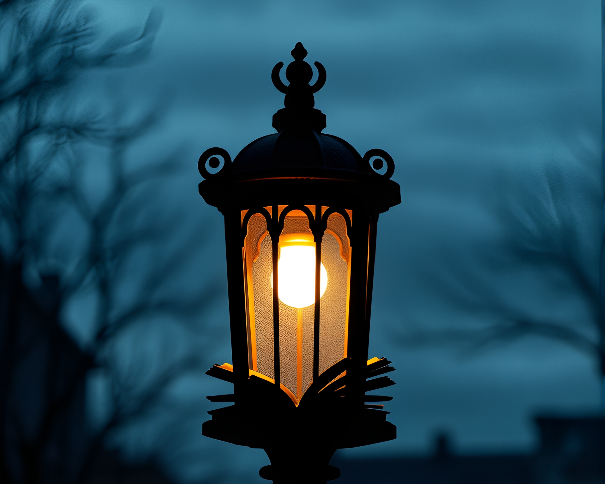 Eerie Edgar Allan Poe Paper Cutout Streetlamp Scene – free AI stock image