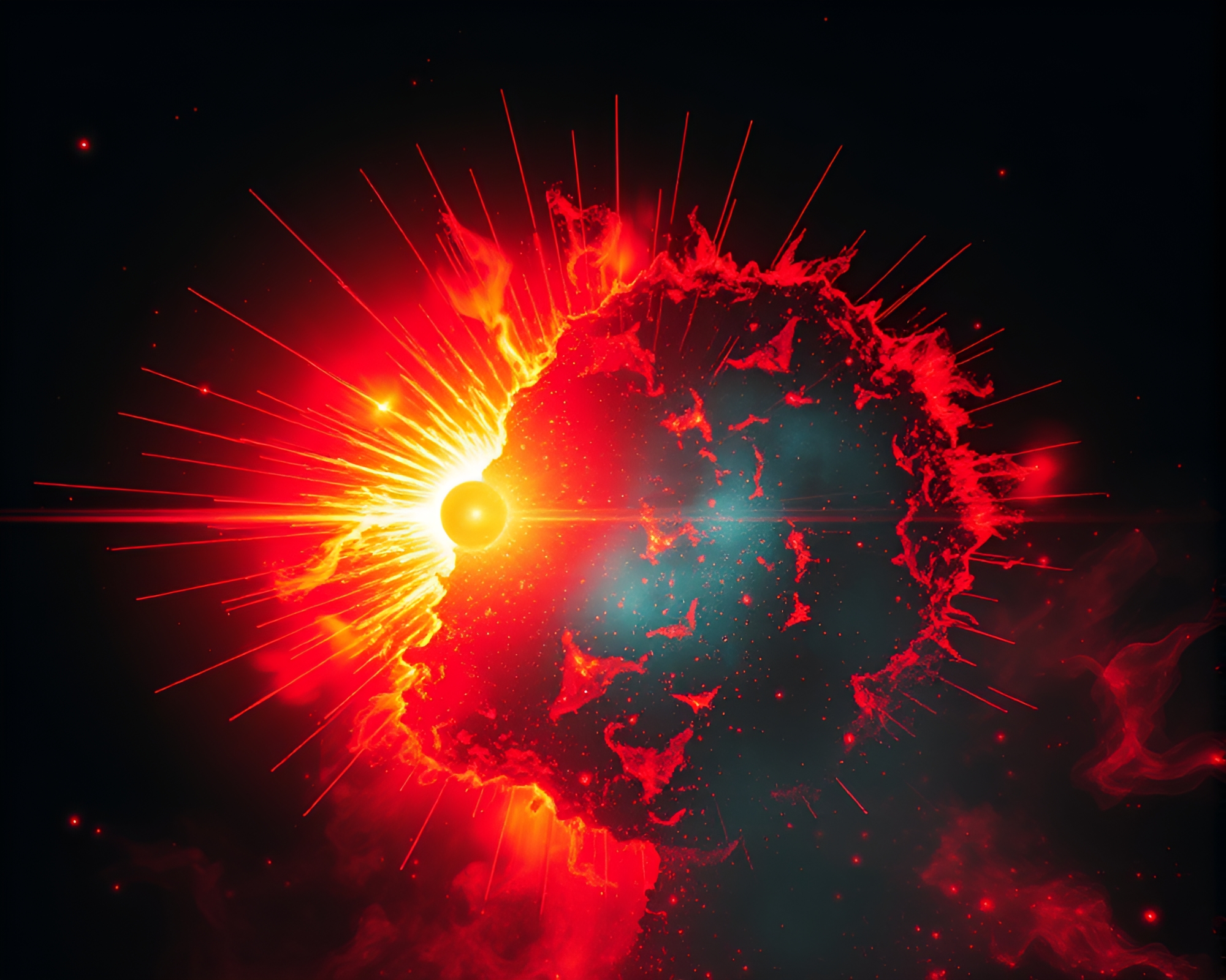 Cosmic Horror Glitch: Double Exposure Solar Flare – free AI stock image
