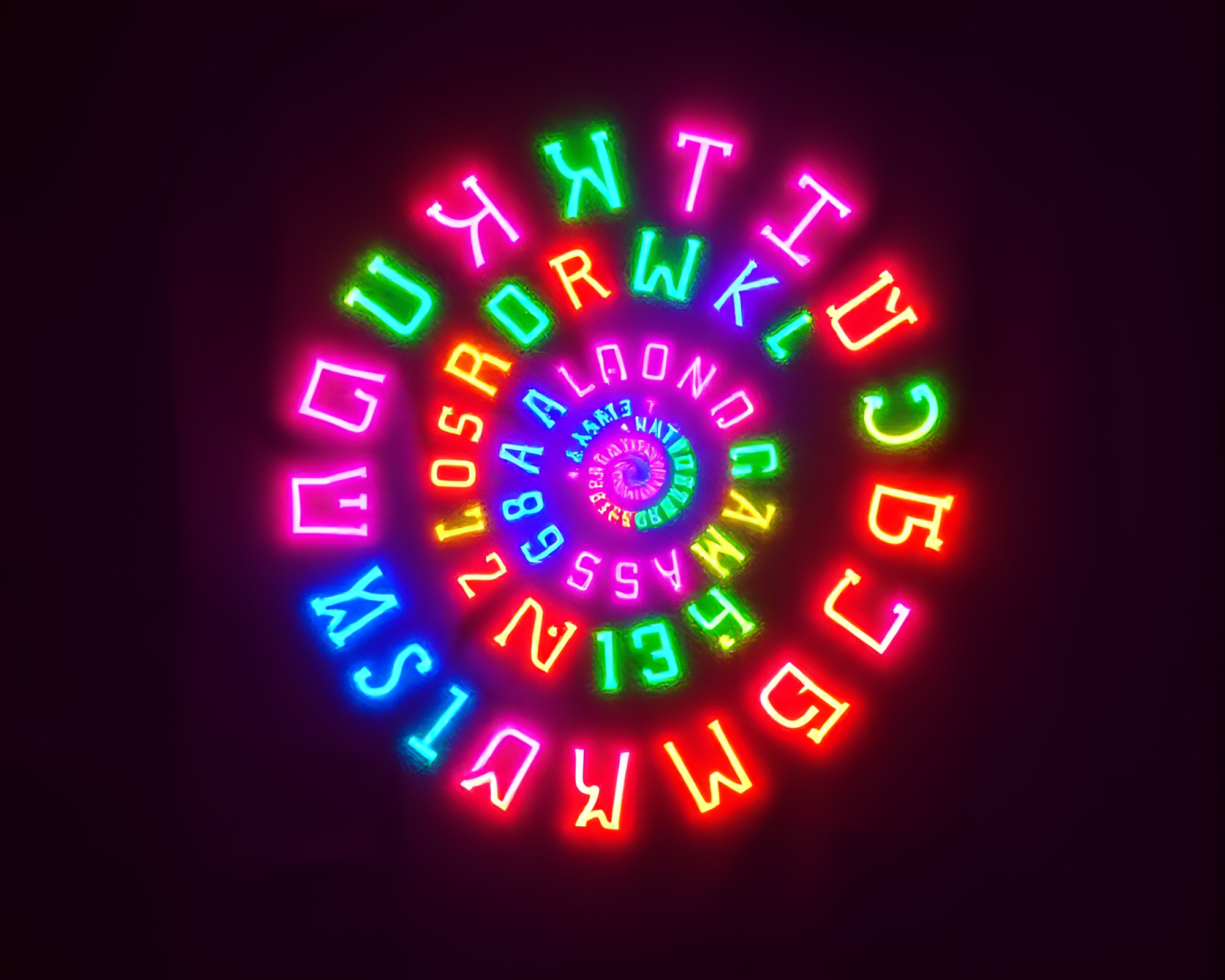 Fibonacci Spiral Harmony with Neon Runes – free AI stock image
