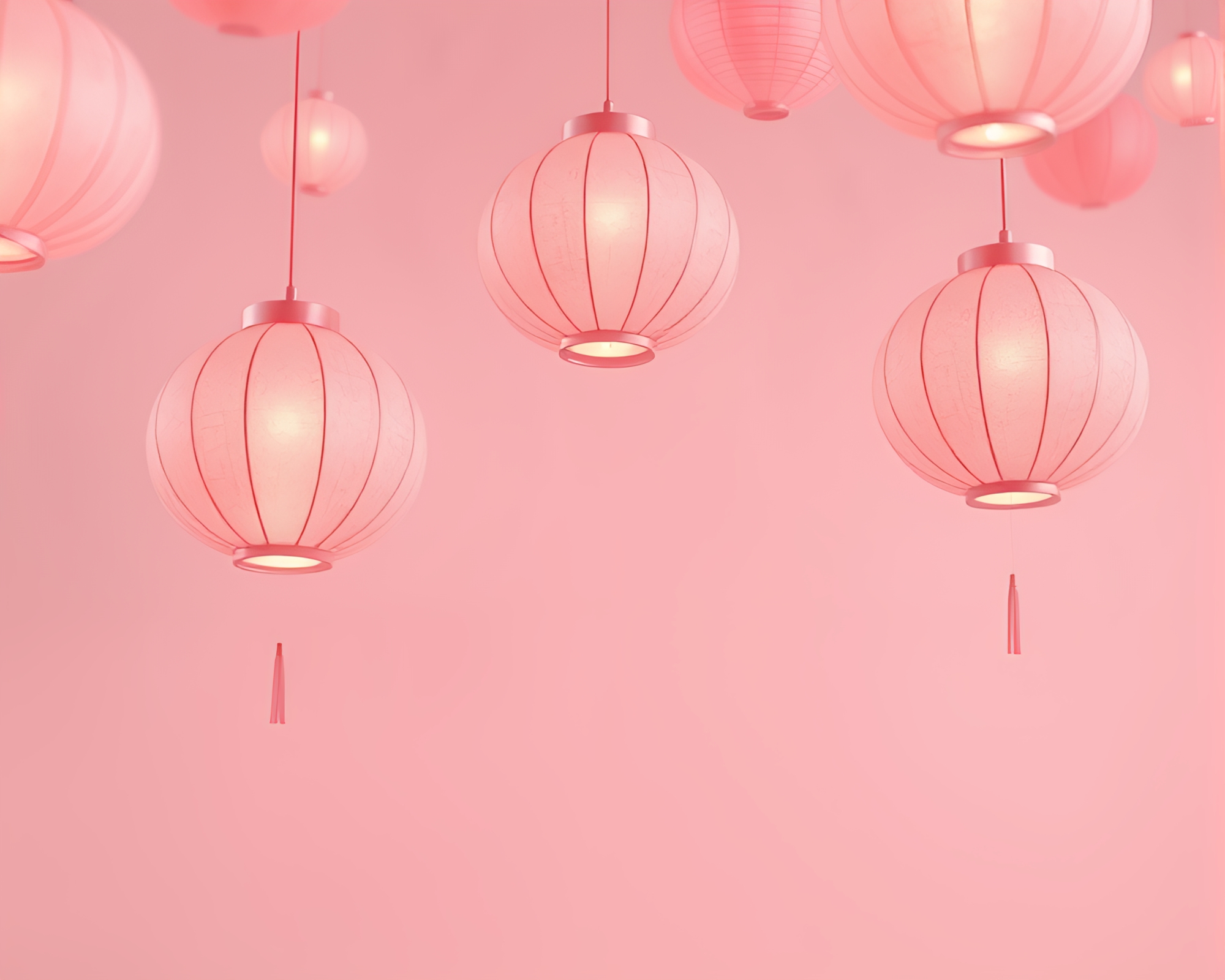 Dreamy Wireframe Lanterns Floating in Blush Pink Sky – free AI stock image