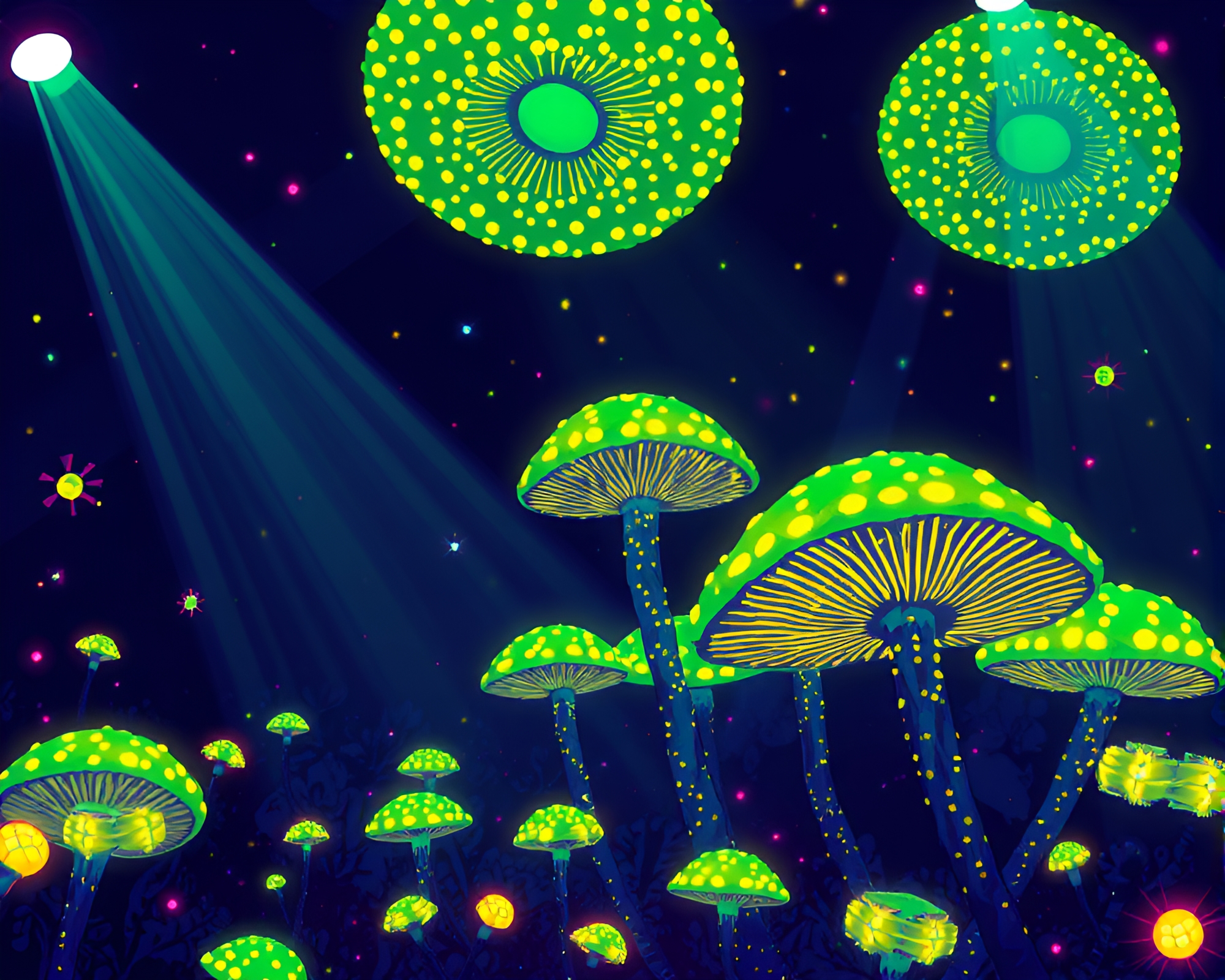 Strobe-Lit Fungal Fashion Illustration – free AI stock image