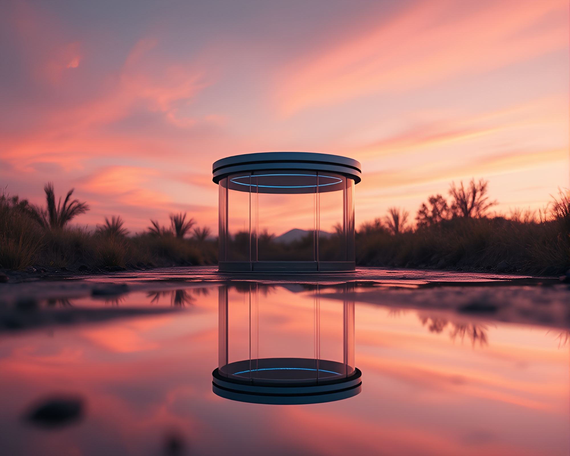 Quantum Teleportation Device Sunrise Reflection – free AI stock image