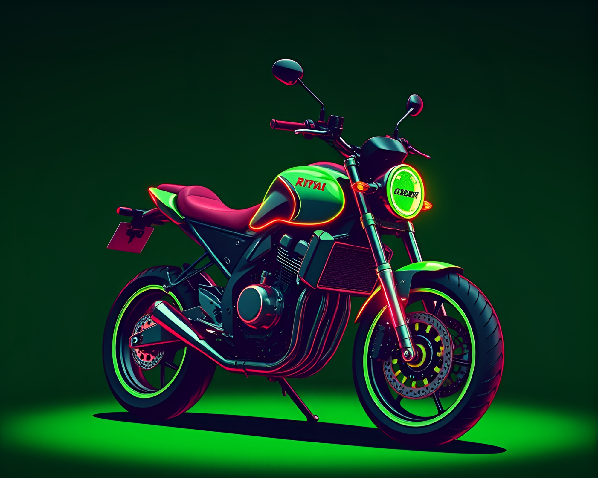 Neon Motorcycle Ride Through Enchanted Forest – free AI stock image