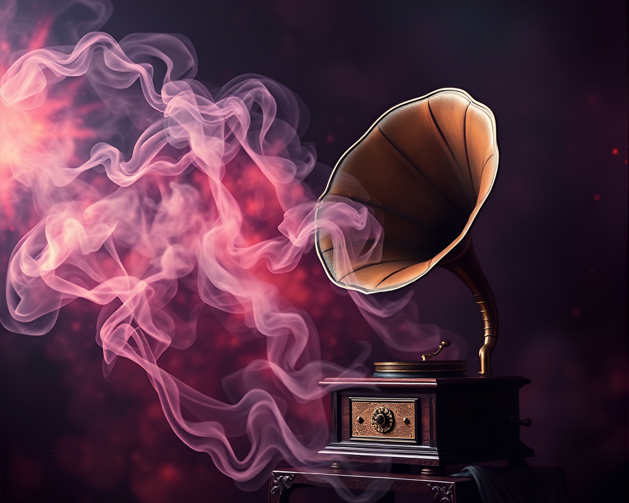 Steampunk Gramophone in Cosmic Smoke Plume Swirl – free AI stock image