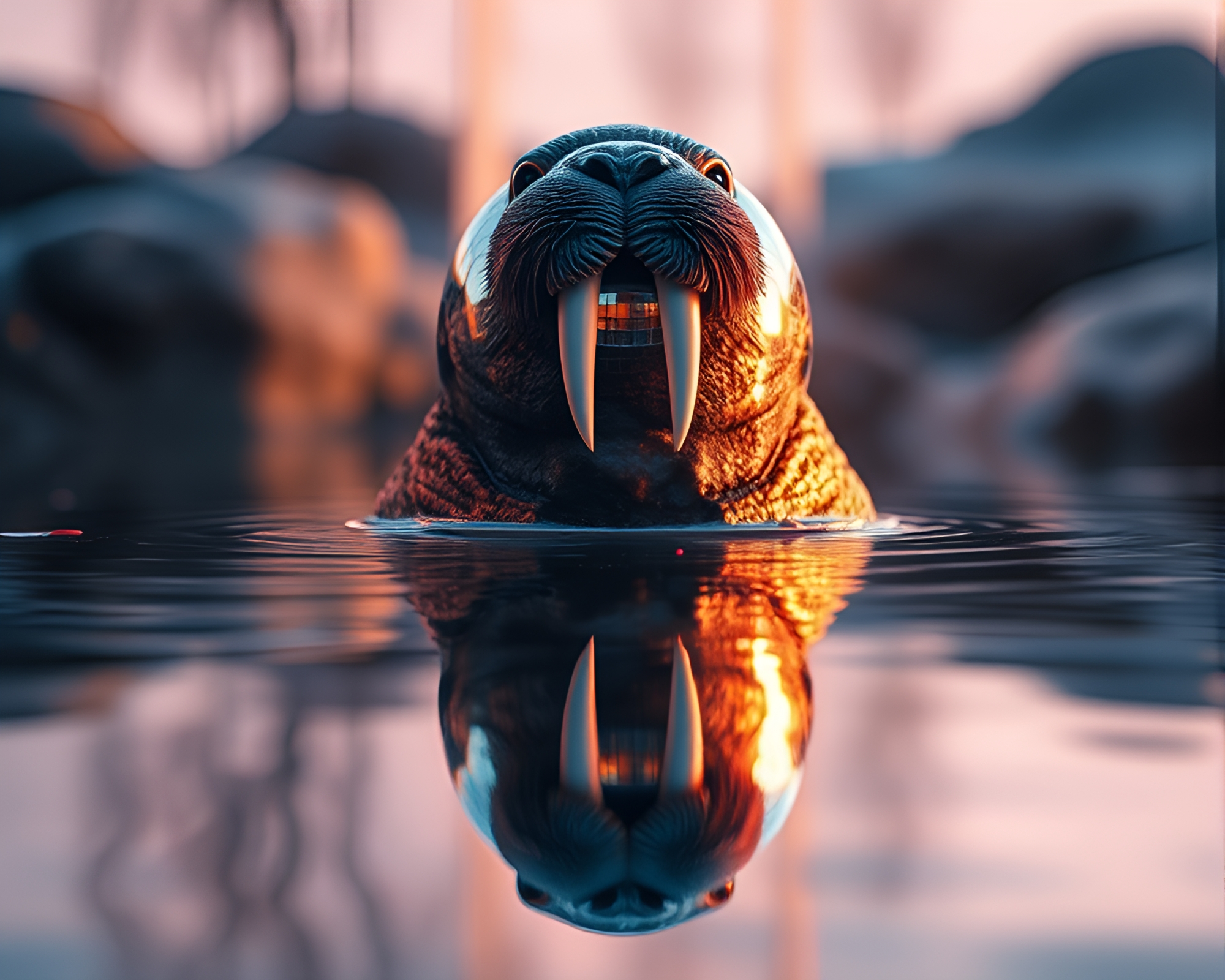 Disco Walrus Reflecting in Soft Focus Surface – free AI stock image