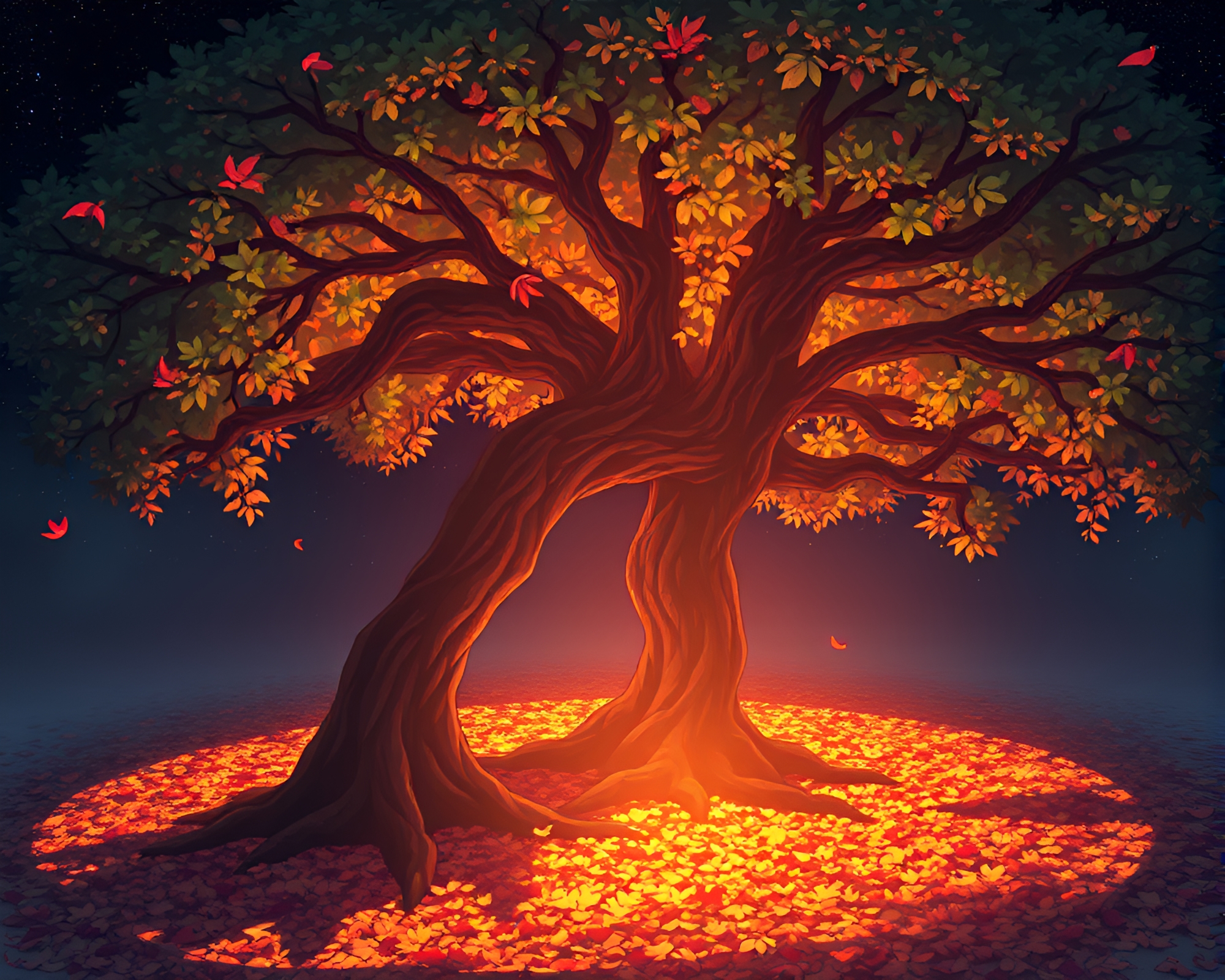 Ancient Tree Glowing With Solar Flare in Anime Style – free AI stock image