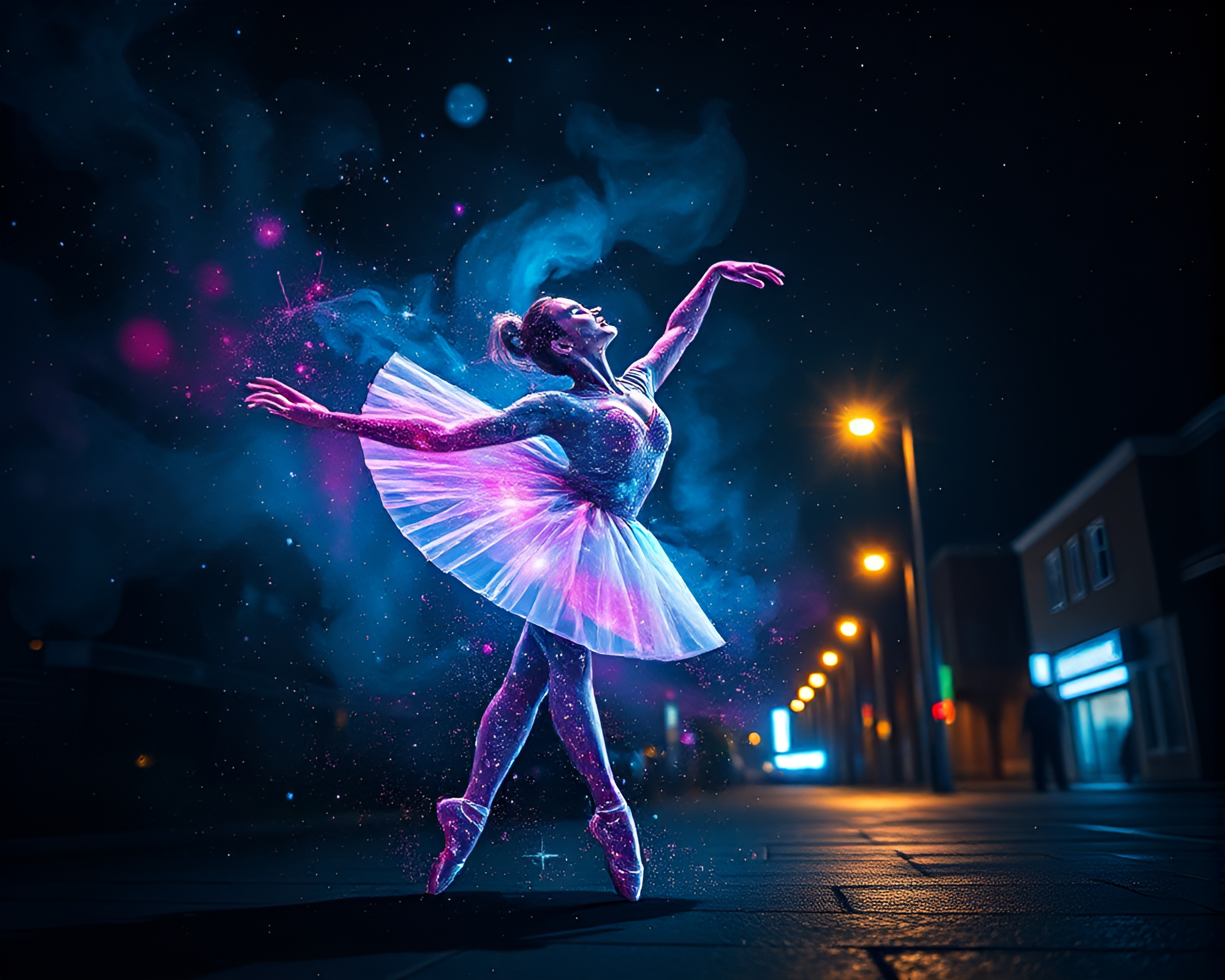 Galactic Ballet: Street Art Tag Mingle – free AI stock image