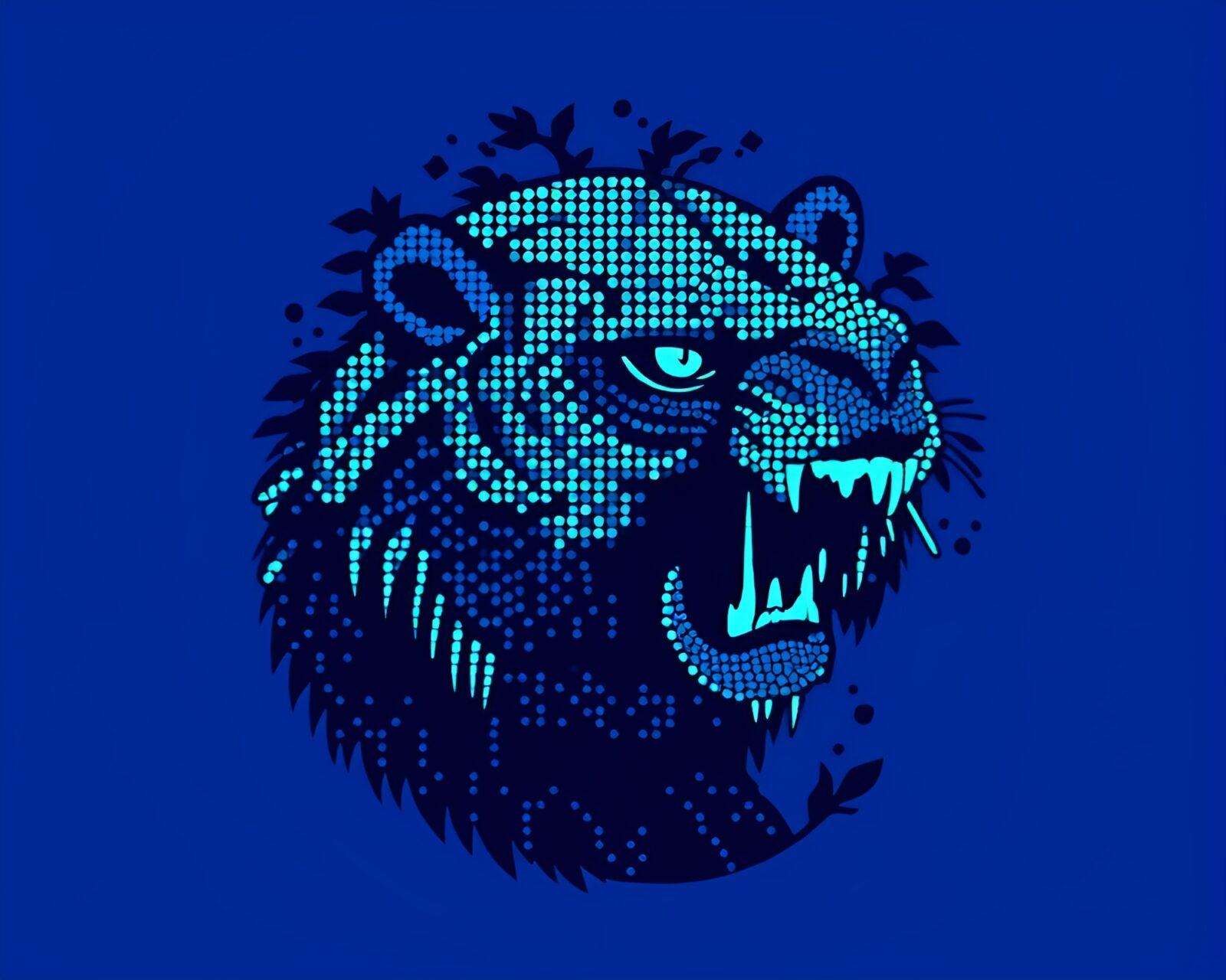 Flat design jungle scene in sapphire tones with dot matrix pattern