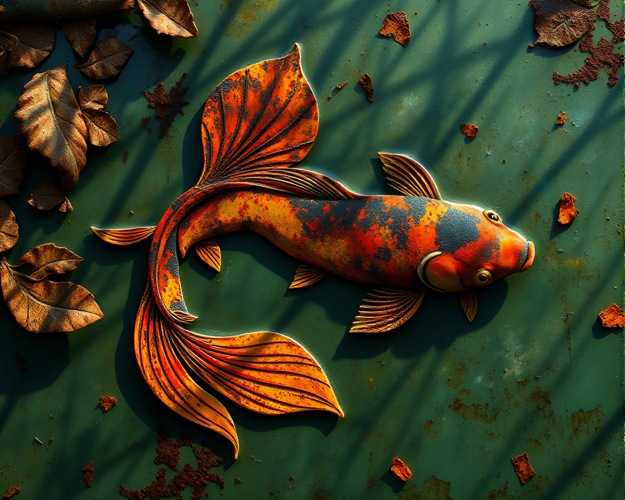 Koi Fish Rust Patina Fractal Jungle Canopy Art – free AI stock image