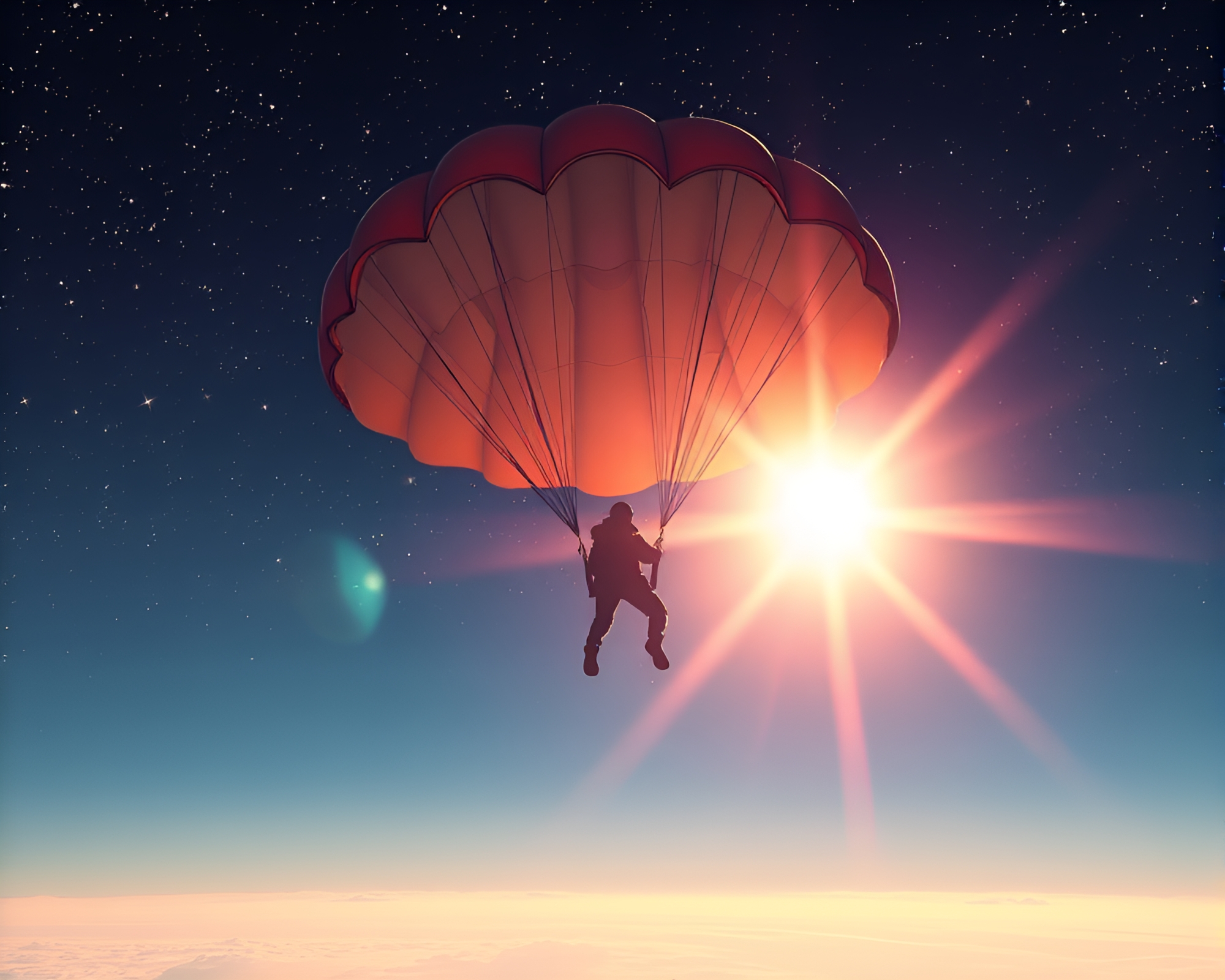 8-bit Parachute Jumper in Starlit Skies – free AI stock image