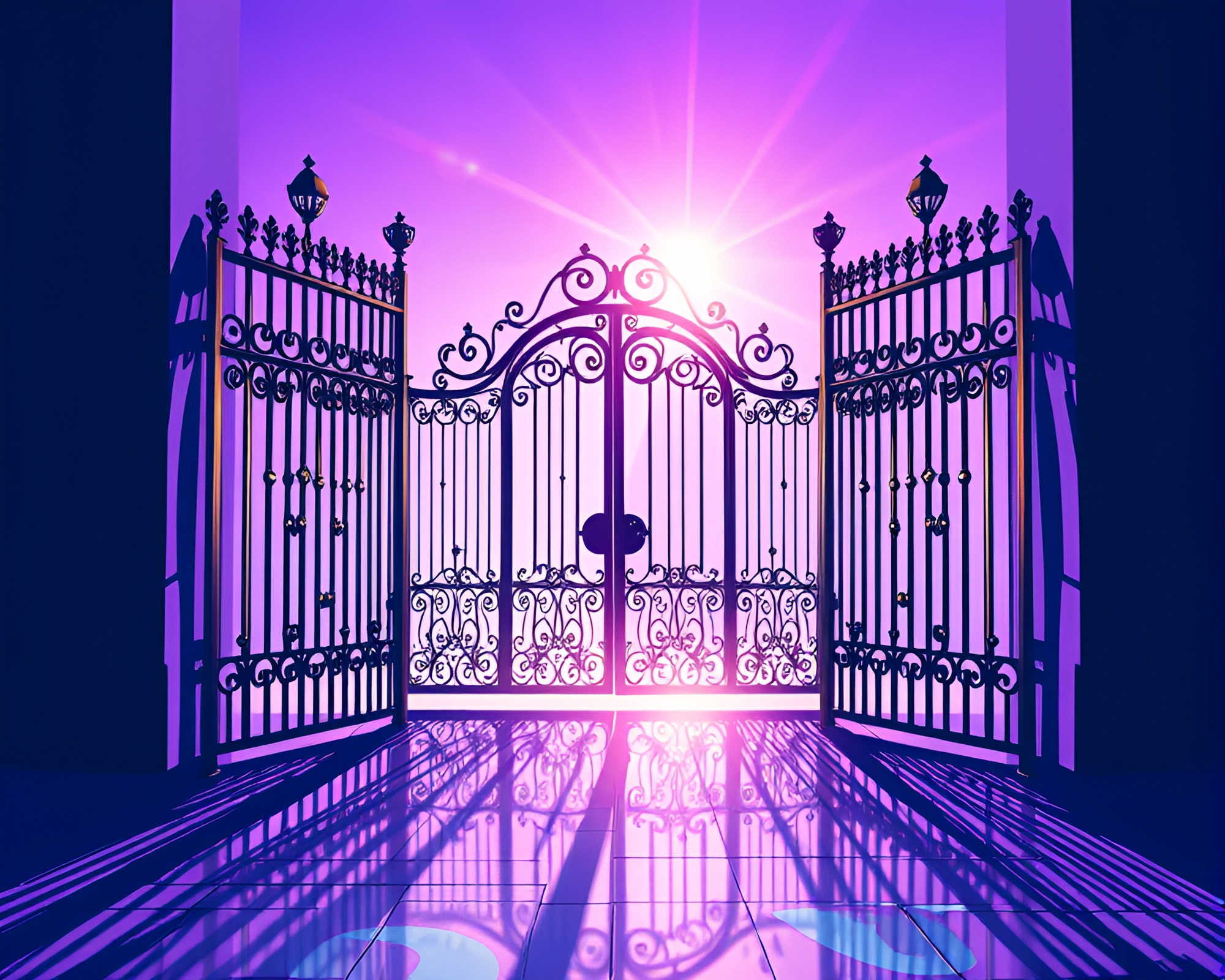 Mirror Shard Wrought Iron Gate Reflections – free AI stock image