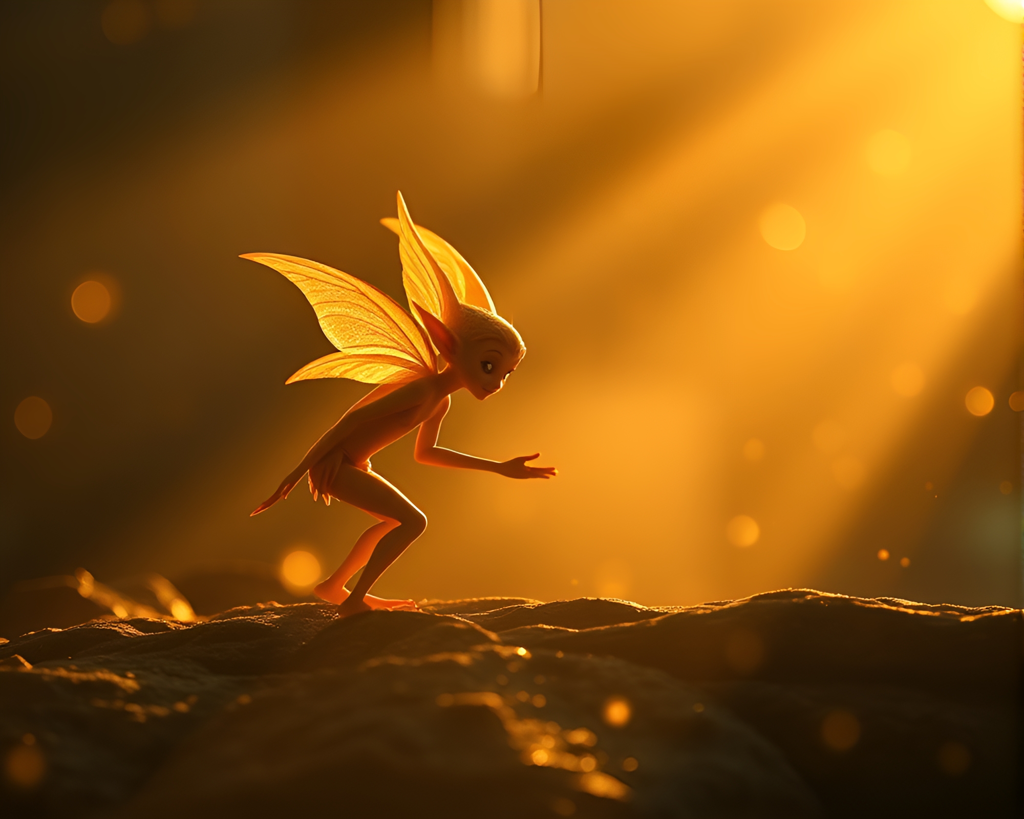 Golden Morning Elf Captured in Subsurface Scattering Light – free AI stock image