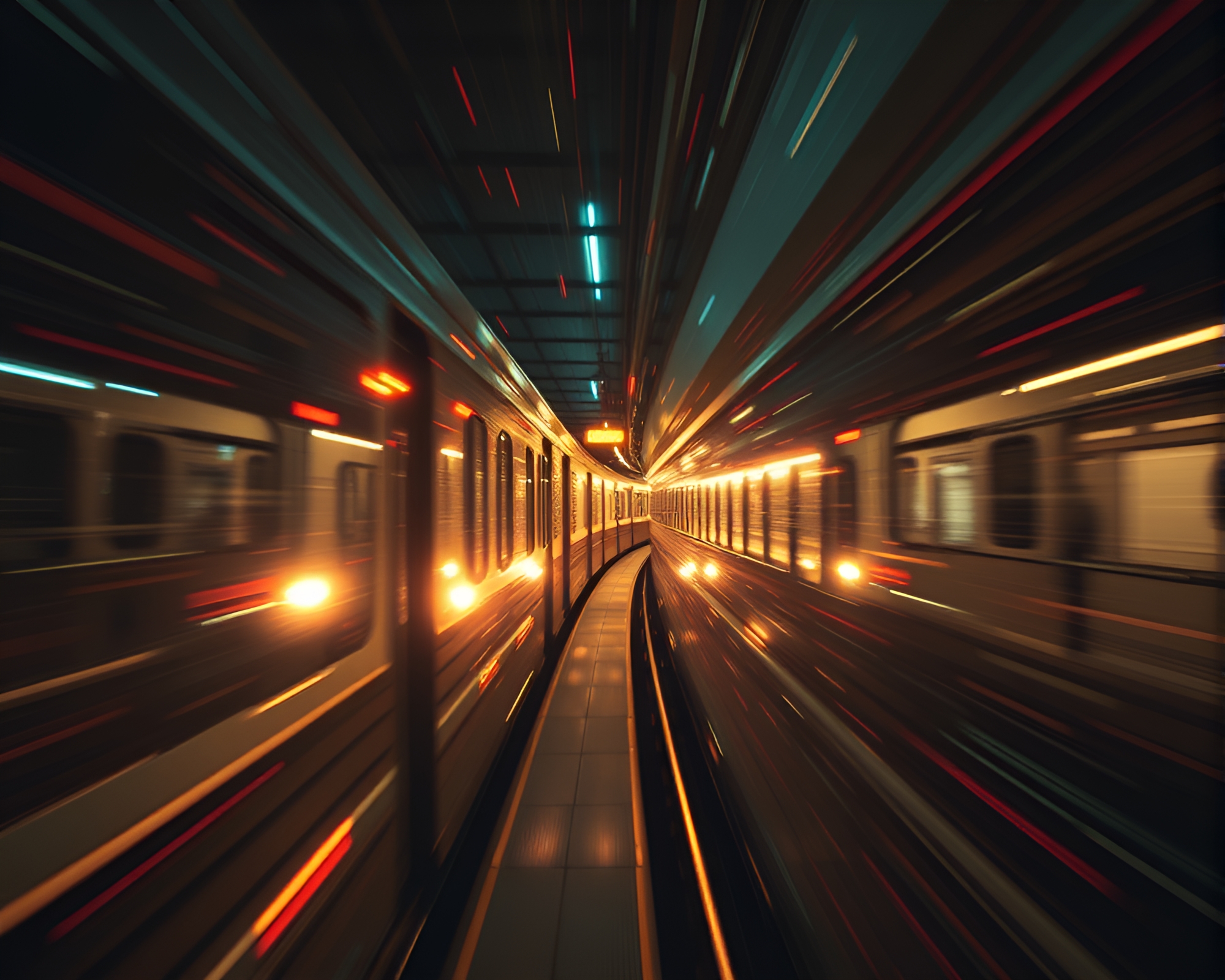 Distorted Glass Train with Retro Futuristic Lens Flare – free AI stock image
