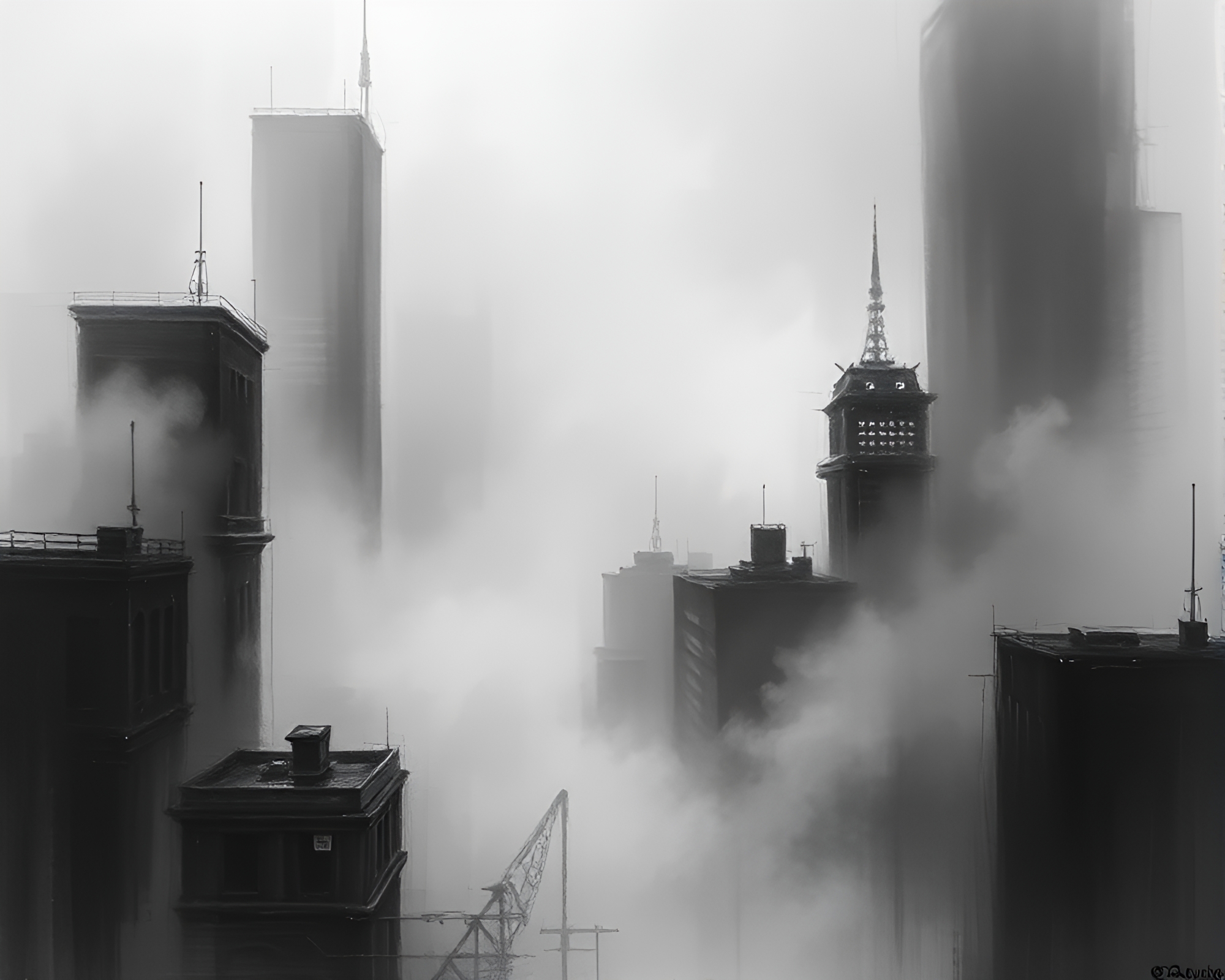Futuristic Cityscape Blanketed in Graphite Gray Fog Banks – free AI stock image