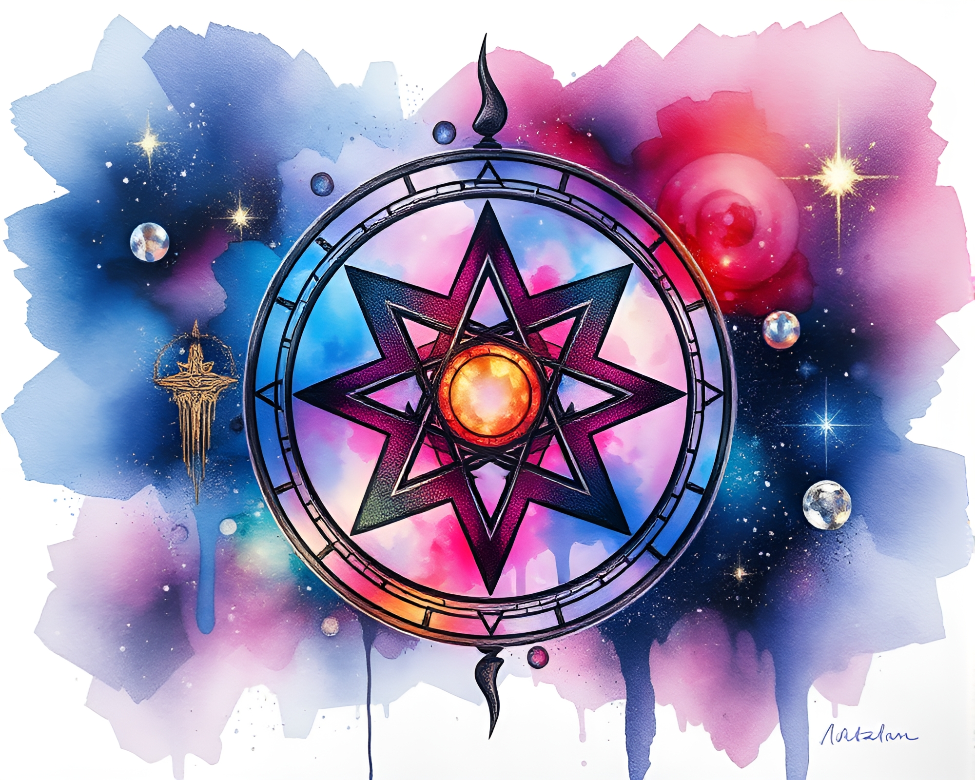 Esoteric Galaxy Sigil Street Art Watercolor Painting – free AI stock image