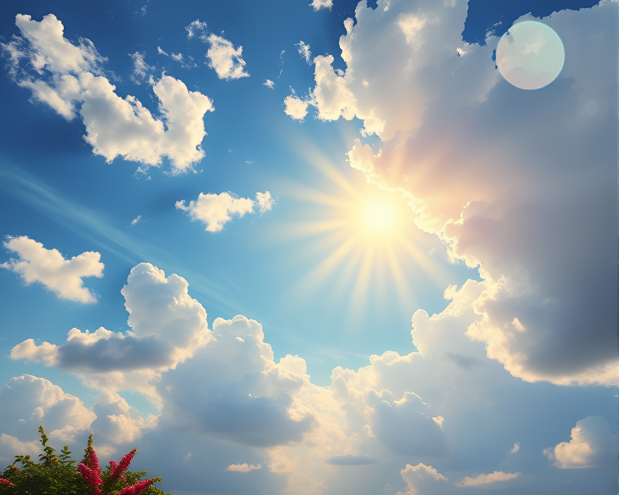 Glowing Solar Flare Sky Garden Fresco Composition – free AI stock image